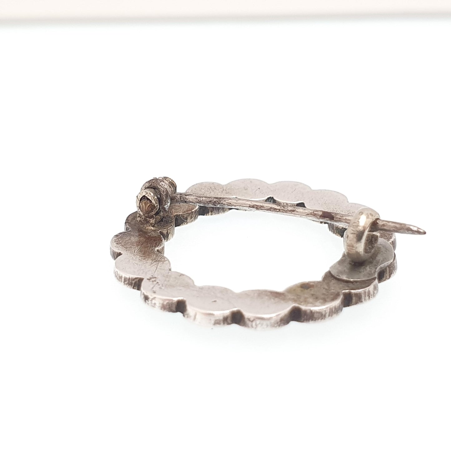 Antique Victorian Solid Silver Turquoise Brooch Circle O 0 Zero Infinity Natural Gemstone Womens Jewelry Jewellery Vintage