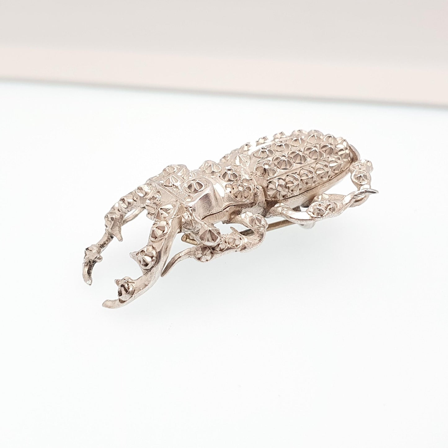 Antique Victorian Solid Silver Scarab Beetle Brooch 1883 Kite Lozenge Egyptian Revival Insect Bug Vintage Egypt Large Jewelry Jewellery