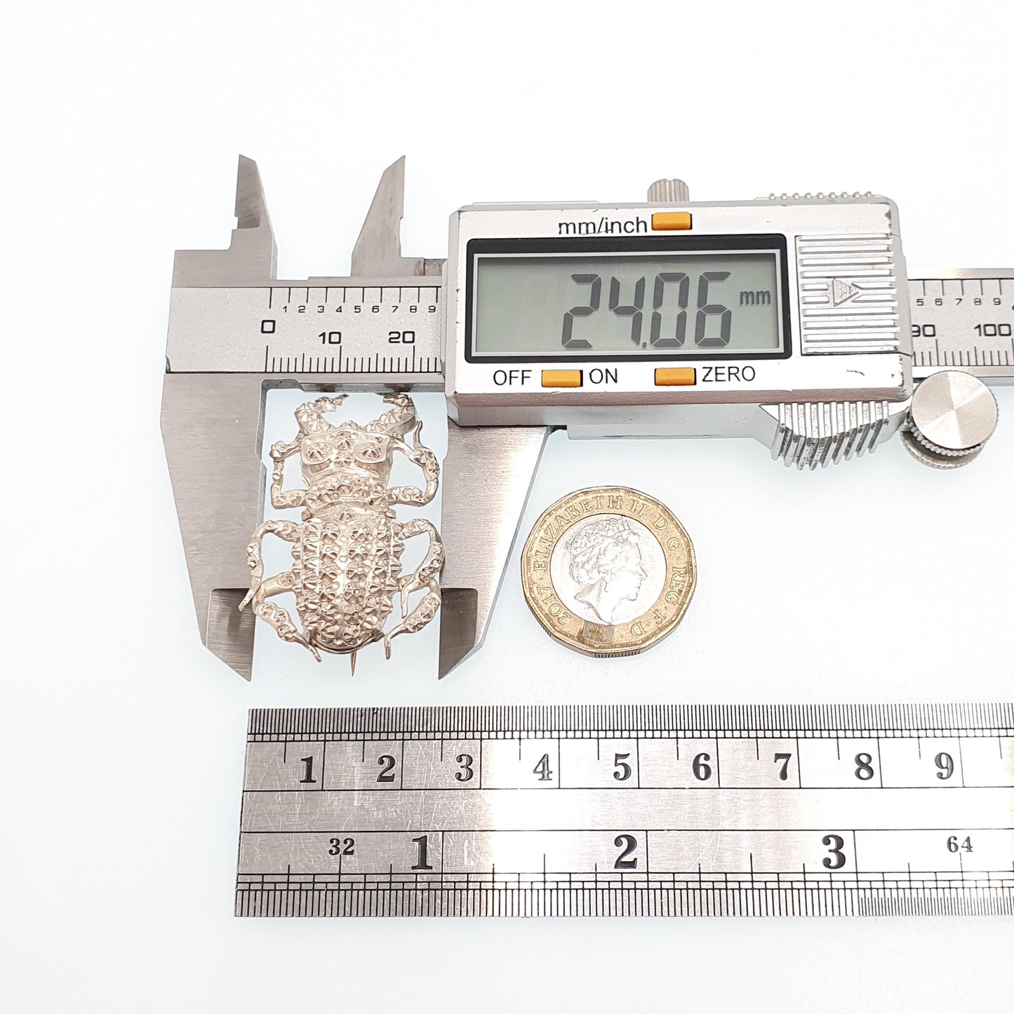 Antique Victorian Solid Silver Scarab Beetle Brooch 1883 Kite Lozenge Egyptian Revival Insect Bug Vintage Egypt Large Jewelry Jewellery