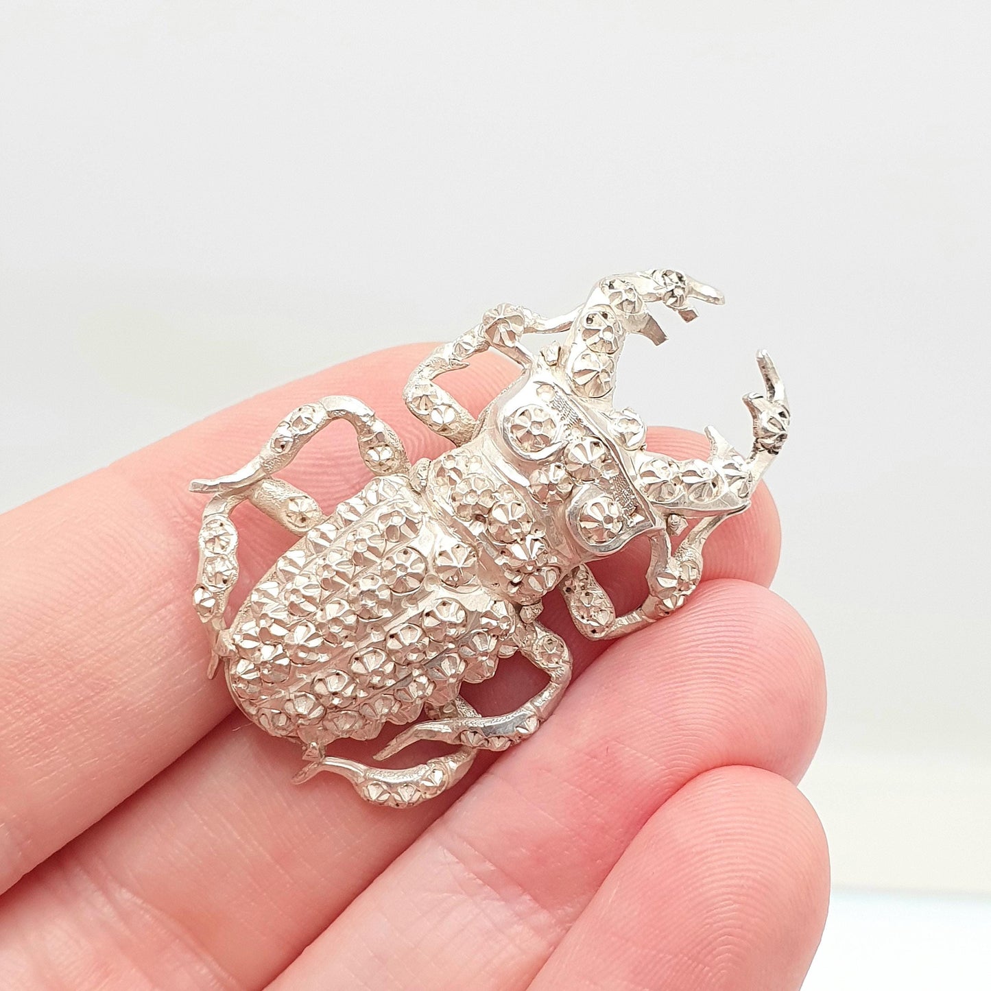 Antique Victorian Solid Silver Scarab Beetle Brooch 1883 Kite Lozenge Egyptian Revival Insect Bug Vintage Egypt Large Jewelry Jewellery