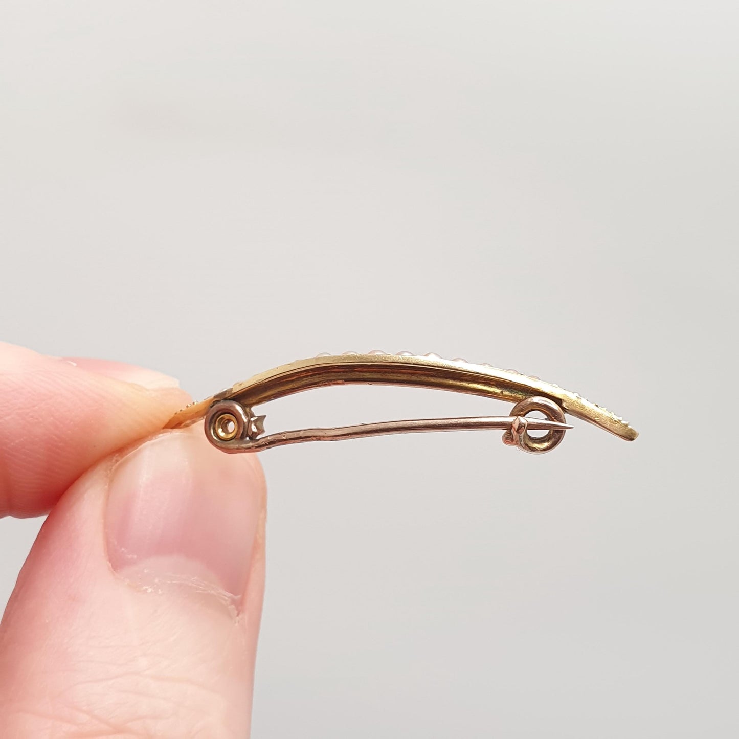 Antique 14k 14kt Gold Crescent Moon Brooch Seed Pearl Victorian Solid 9kt 9k Pin Celestial Womens Jewelry Jewellery