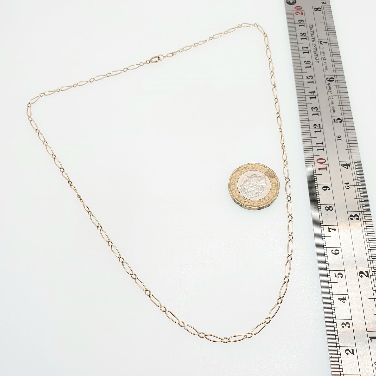 Antique 9ct 9k Gold Chain Necklace Victorian Figaro Staple Curb Style 47cm 18.5" 3.44g Yellow Solid Vintage Womens Mens Jewelry Jewelry