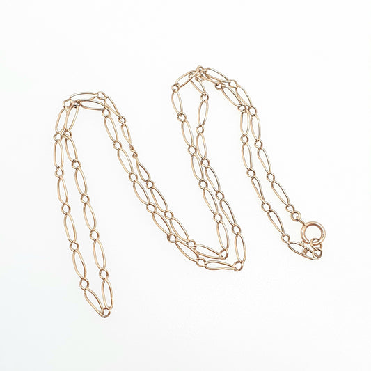 Antique 9ct 9k Gold Chain Necklace Victorian Figaro Staple Curb Style 47cm 18.5" 3.44g Yellow Solid Vintage Womens Mens Jewelry Jewelry