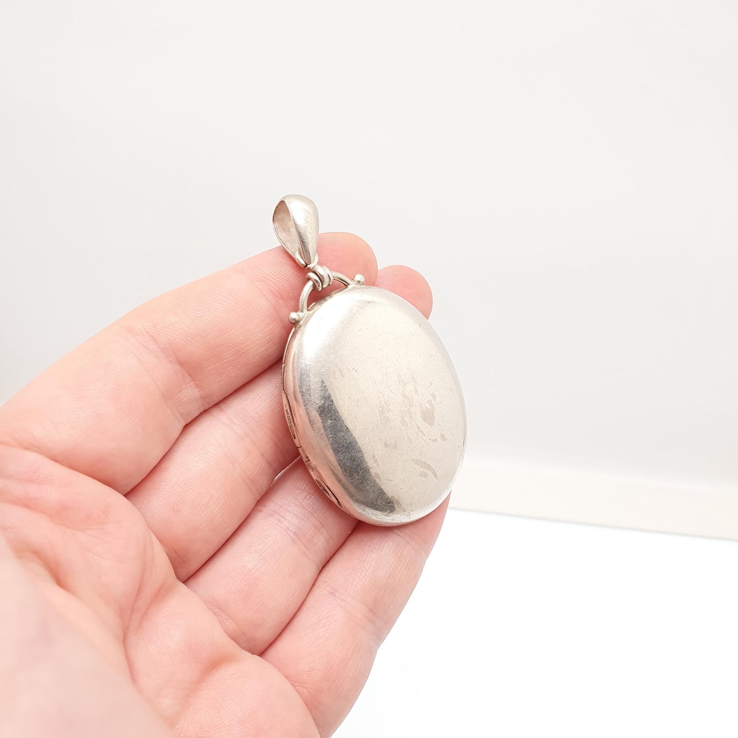 Antique Victorian Solid Silver Locket Smooth Polished Plain Blank Big Large Oval Necklace Pendant Vintage Jewellery Jewelry