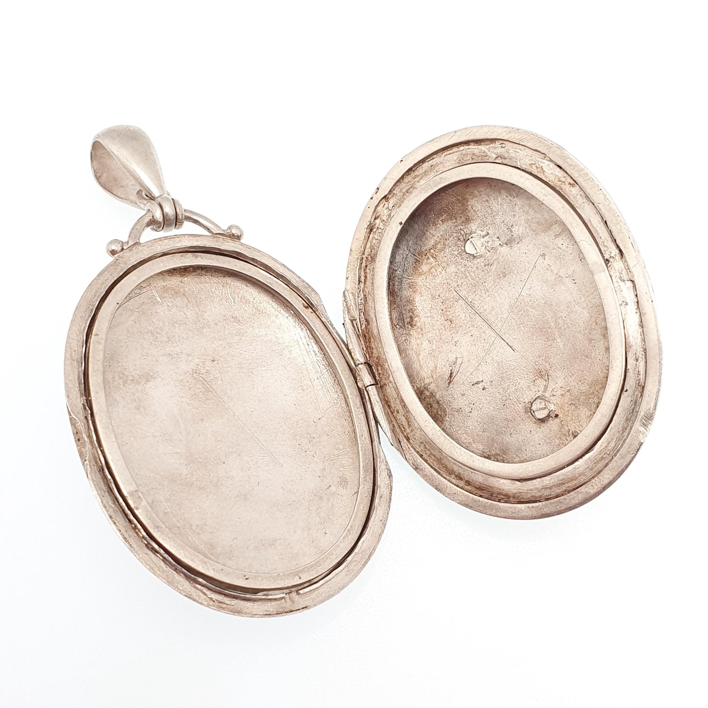 Antique Victorian Solid Silver Locket Smooth Polished Plain Blank Big Large Oval Necklace Pendant Vintage Jewellery Jewelry