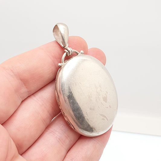 Antique Victorian Solid Silver Locket Smooth Polished Plain Blank Big Large Oval Necklace Pendant Vintage Jewellery Jewelry