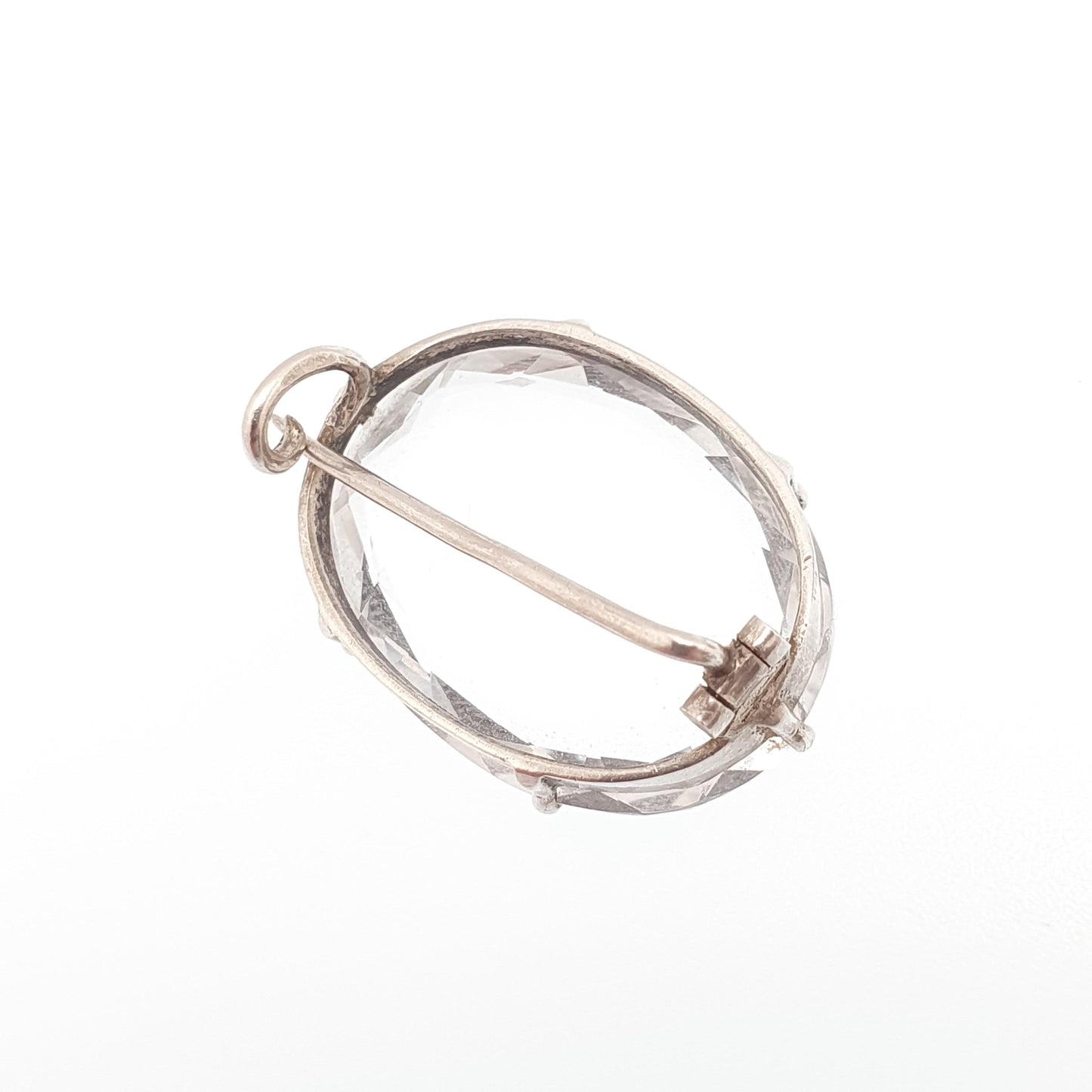 Antique Solid Silver Rock Crystal Brooch Art Deco White Quartz Large Oval Cut Gemstone Clear Vintage Big Womens Jewelry Jewellery