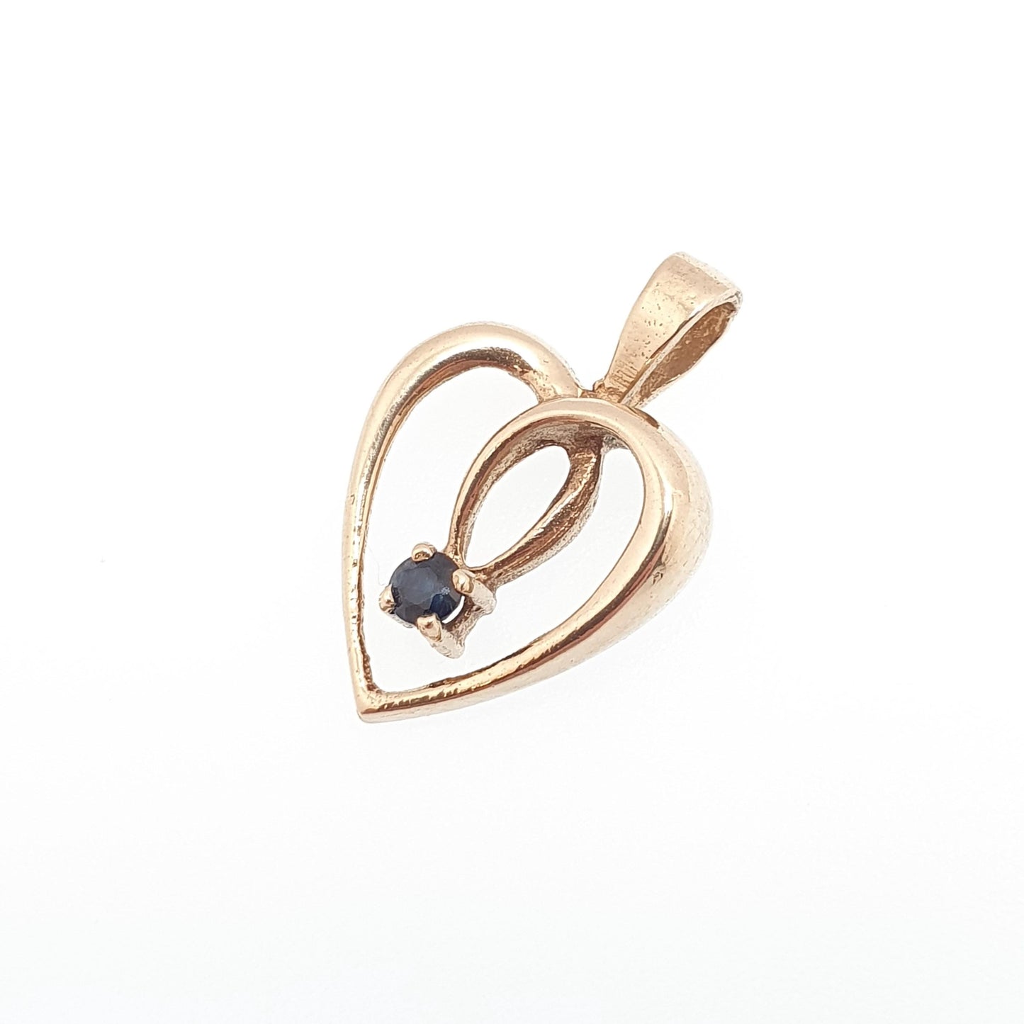 Vintage 9ct Gold Sapphire Heart Pendant Solid 375 9k 9kt Real Gemstone Necklace Cute Gift for Her Womens Jewelry Jewellery