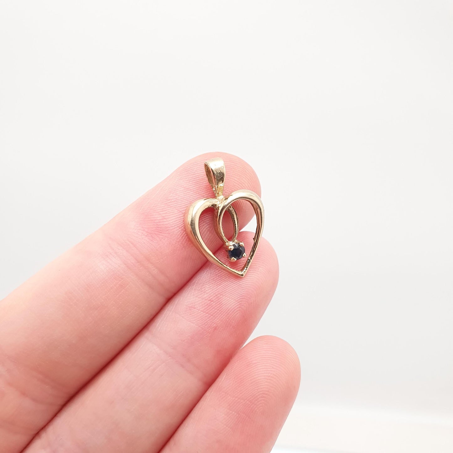 Vintage 9ct Gold Sapphire Heart Pendant Solid 375 9k 9kt Real Gemstone Necklace Cute Gift for Her Womens Jewelry Jewellery