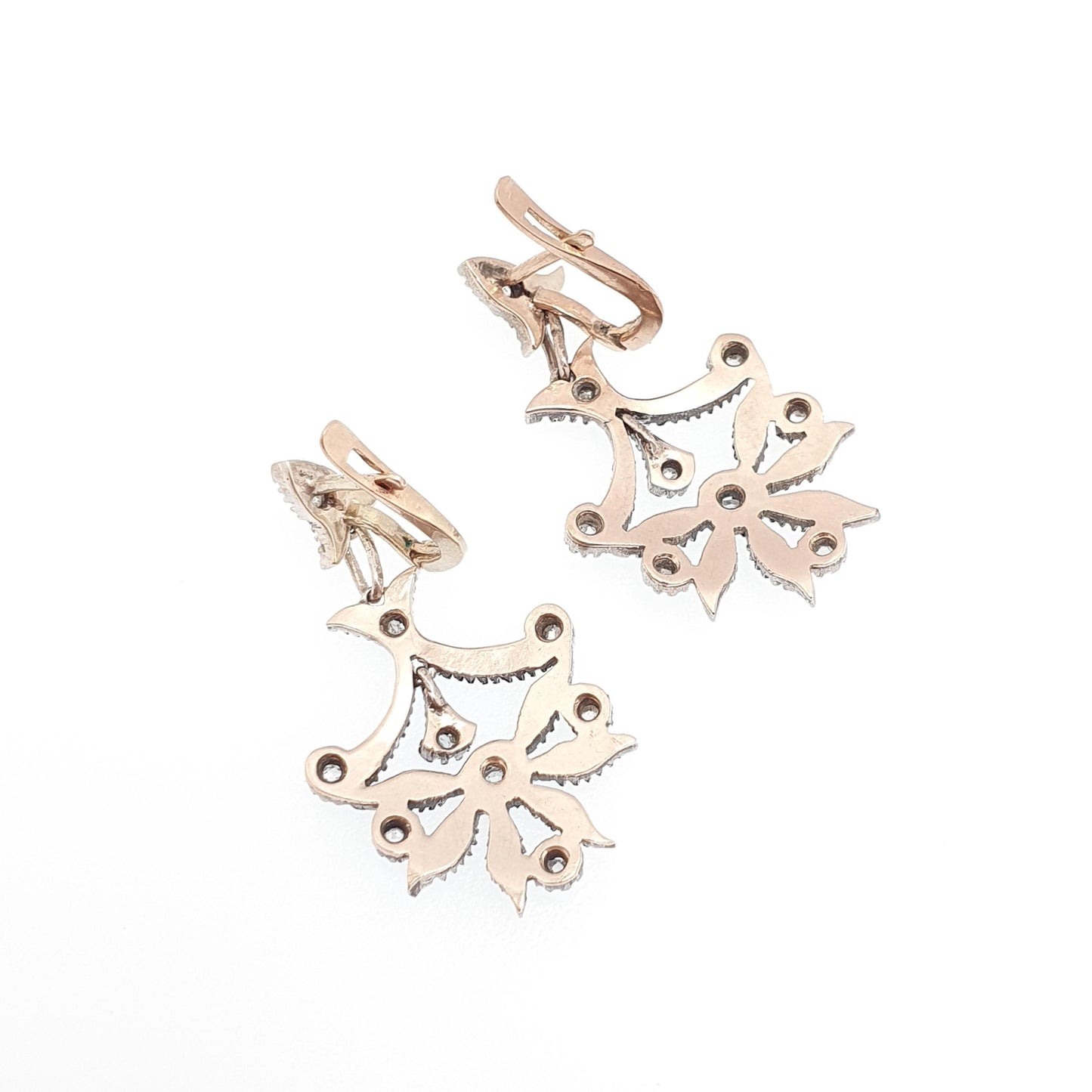Antique Victorian 9ct Gold Diamond Earrings Solid Silver Old Mine Cut Hook Dangling Drop Chandelier Vintage Jewelry Jewellery