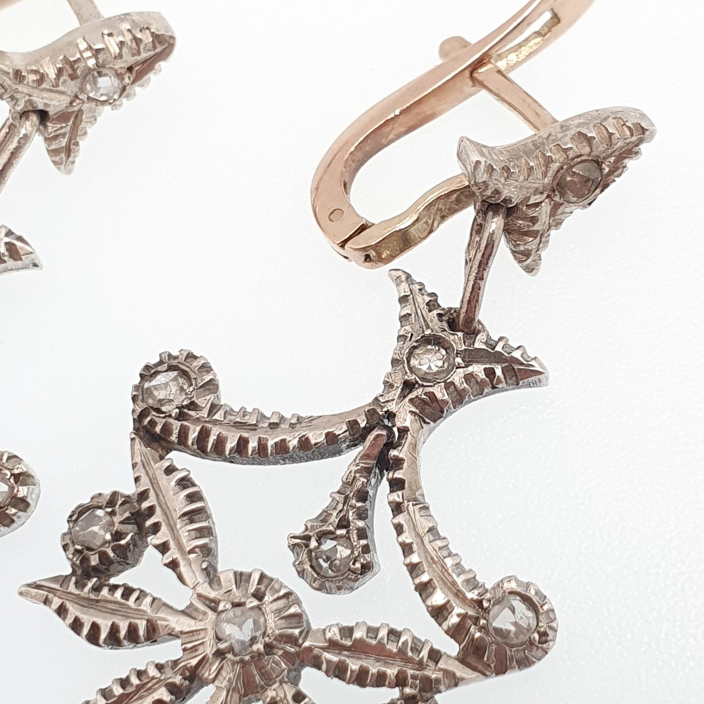 Antique Victorian 9ct Gold Diamond Earrings Solid Silver Old Mine Cut Hook Dangling Drop Chandelier Vintage Jewelry Jewellery