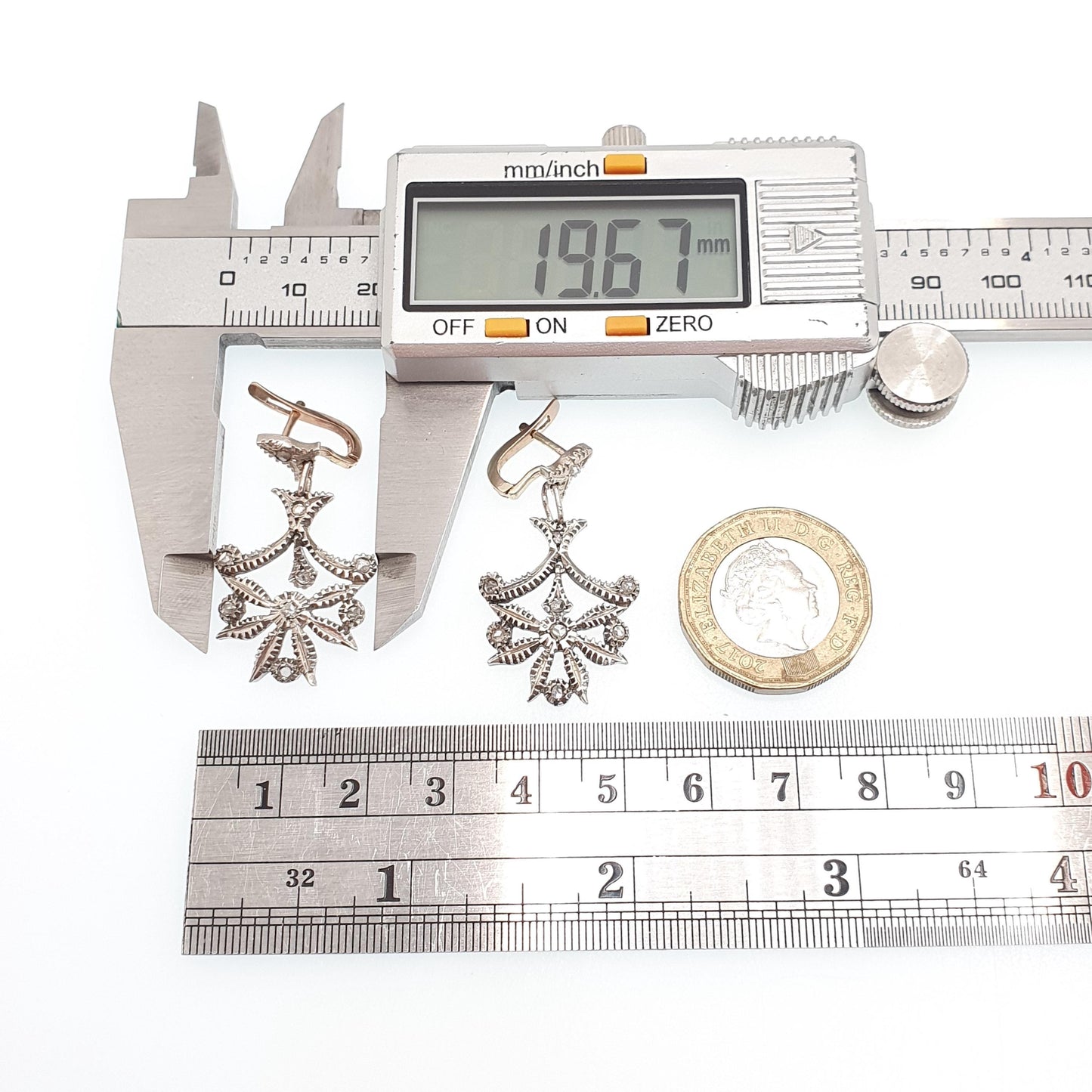 Antique Victorian 9ct Gold Diamond Earrings Solid Silver Old Mine Cut Hook Dangling Drop Chandelier Vintage Jewelry Jewellery