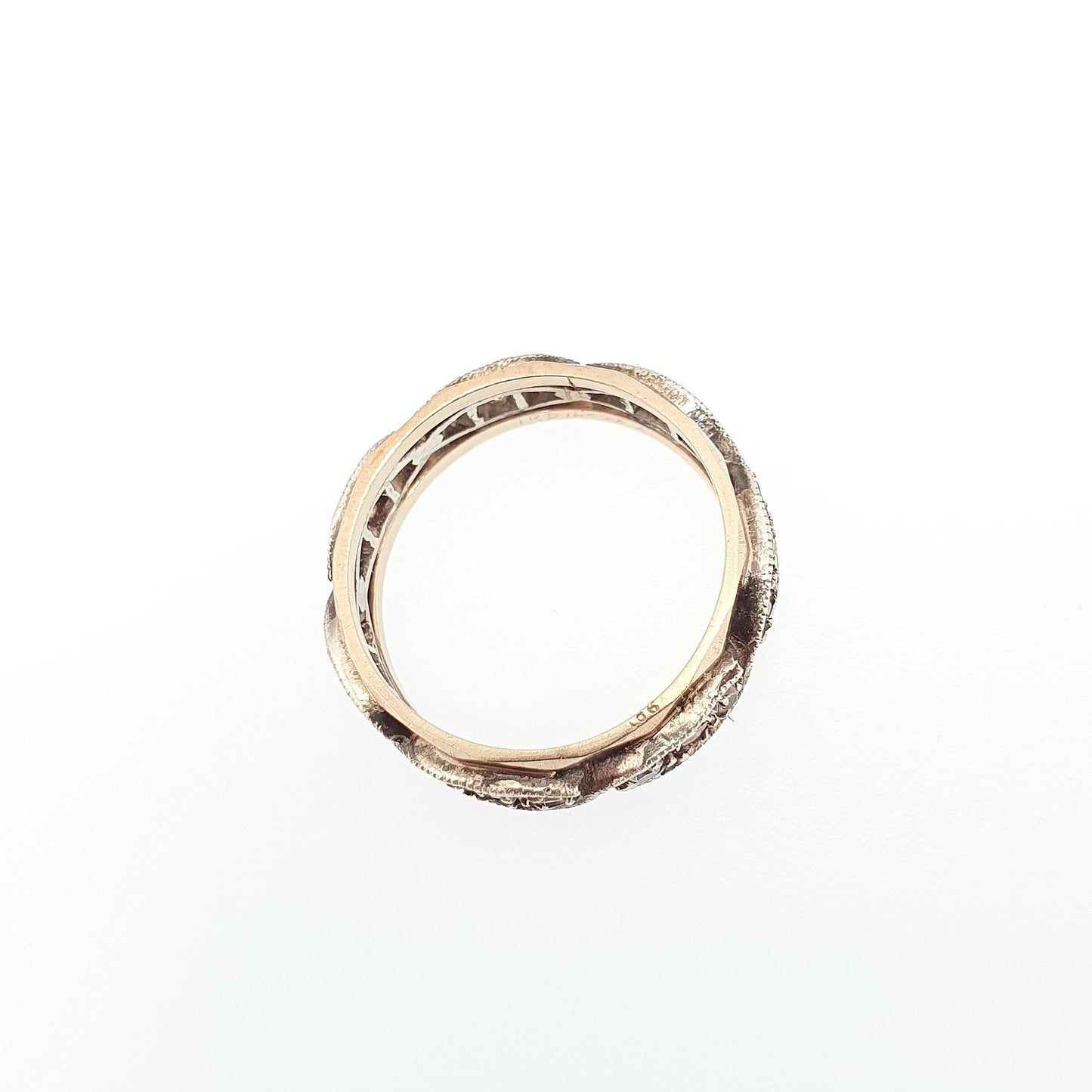 Antique Solid 9ct Gold Full Eternity Ring Wave Border White Spinel 9k 375 Band Sparkly Diamond Style Stacker Stacking Jewelry Jewellery