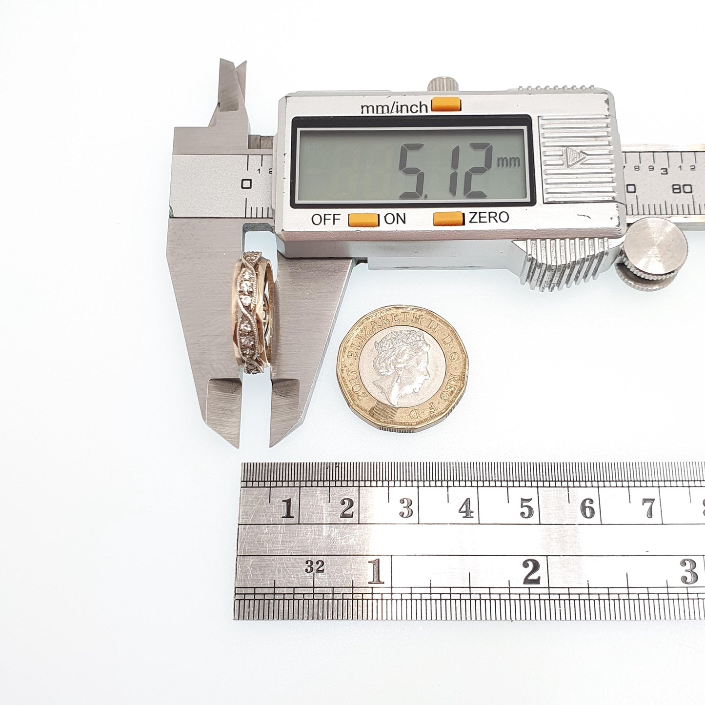 Antique Solid 9ct Gold Full Eternity Ring Wave Border White Spinel 9k 375 Band Sparkly Diamond Style Stacker Stacking Jewelry Jewellery