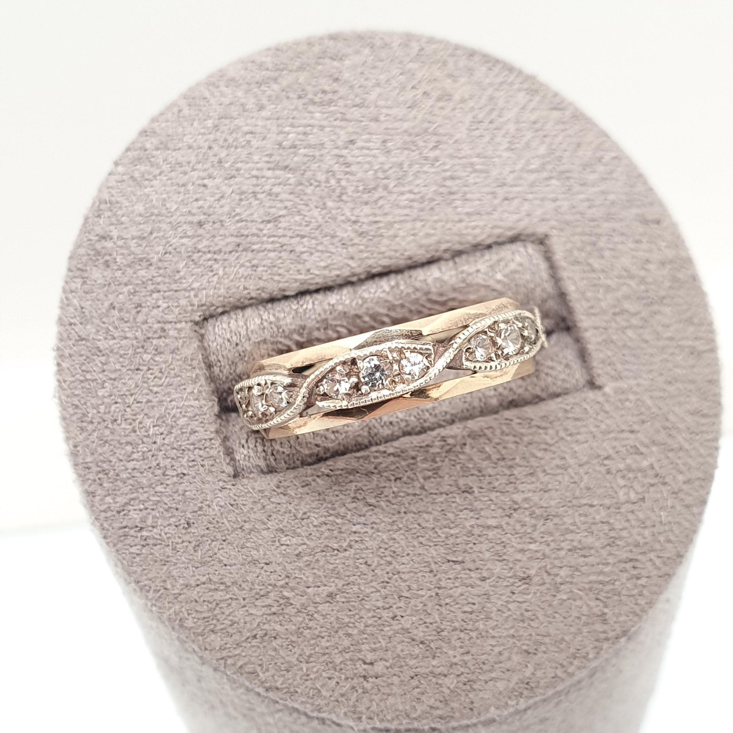 Antique Solid 9ct Gold Full Eternity Ring Wave Border White Spinel 9k 375 Band Sparkly Diamond Style Stacker Stacking Jewelry Jewellery