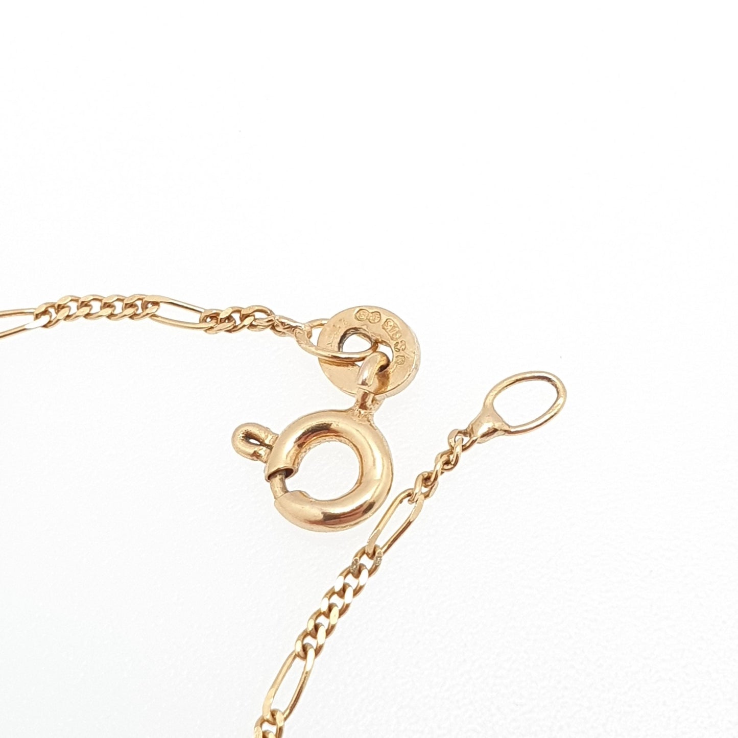 Vintage 9k 9ct Gold Figaro Link Chain Necklace 39cm 15.3" 1.41g Choker Solid 9 Carat Curb Links Yellow Womens Mens Jewellery Jewelry