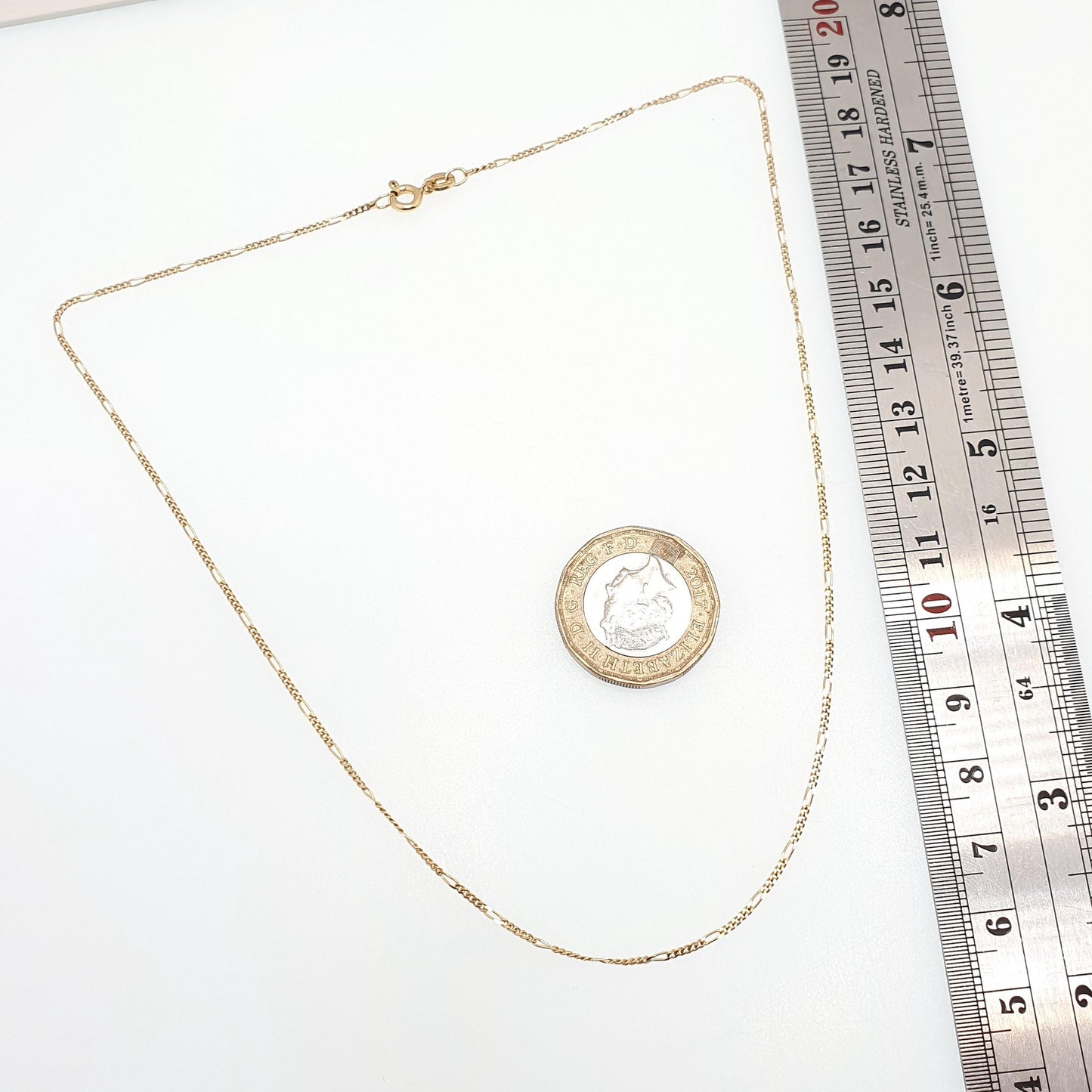 Vintage 9k 9ct Gold Figaro Link Chain Necklace 39cm 15.3" 1.41g Choker Solid 9 Carat Curb Links Yellow Womens Mens Jewellery Jewelry