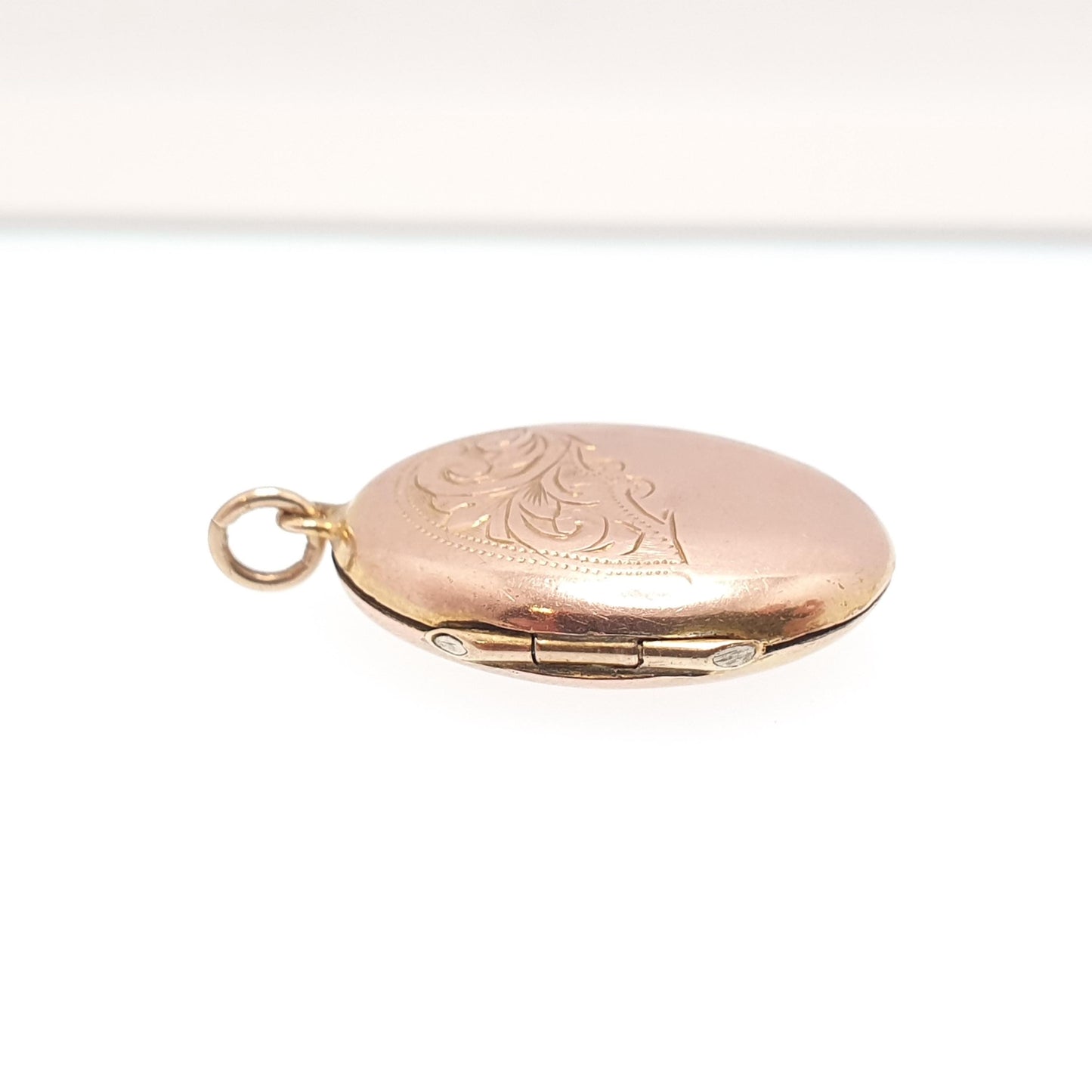 Antique 9ct Rose Gold Locket Oval Engraved Solid 9k 375 Red Pendant Fine Back & Front Necklace Jewelry Womens Jewellery