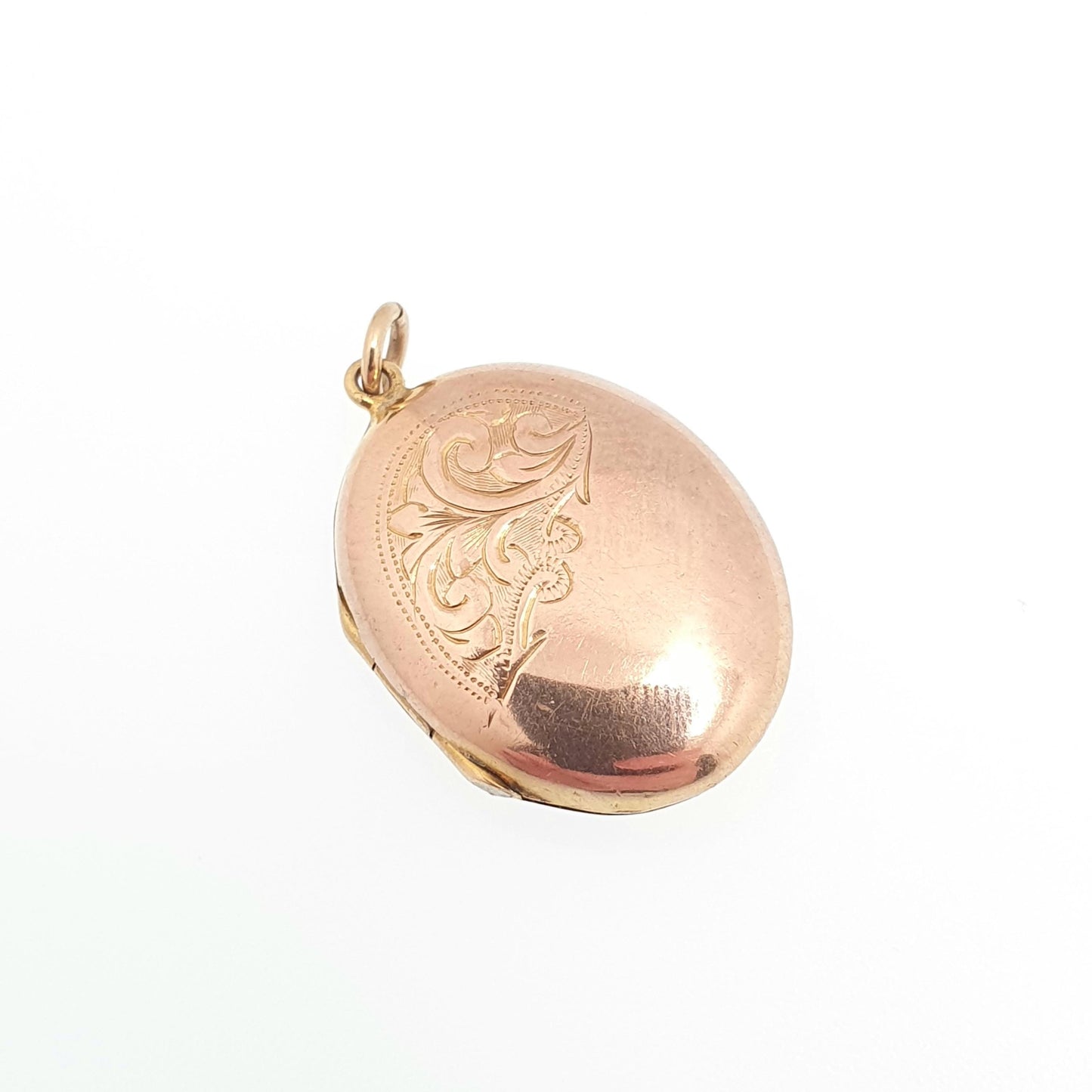 Antique 9ct Rose Gold Locket Oval Engraved Solid 9k 375 Red Pendant Fine Back & Front Necklace Jewelry Womens Jewellery
