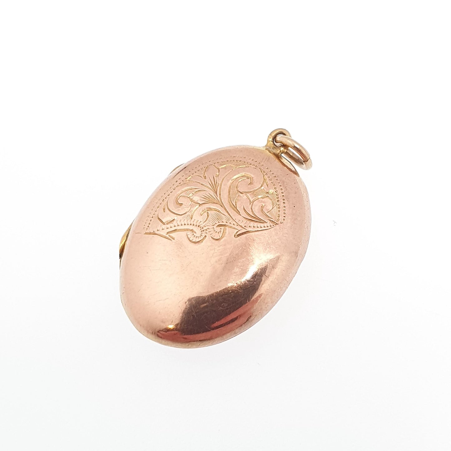Antique 9ct Rose Gold Locket Oval Engraved Solid 9k 375 Red Pendant Fine Back & Front Necklace Jewelry Womens Jewellery