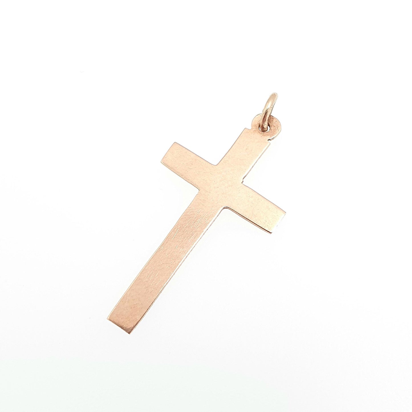 Antique 9ct 9k Rose Gold Crucifix Necklace Cross Pendant Plain Smooth Solid 375 9kt Vintage Jewellery Jewelry