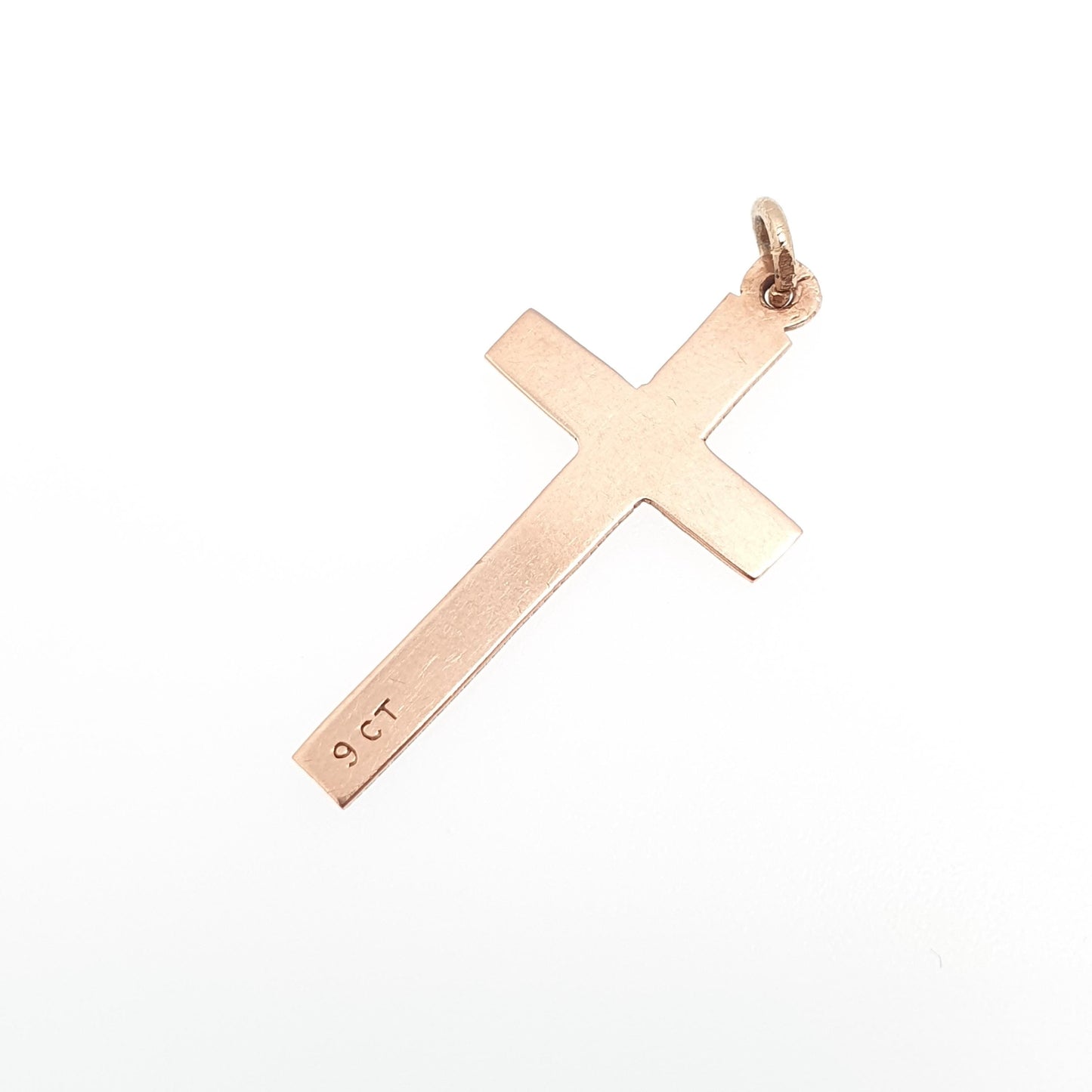 Antique 9ct 9k Rose Gold Crucifix Necklace Cross Pendant Plain Smooth Solid 375 9kt Vintage Jewellery Jewelry