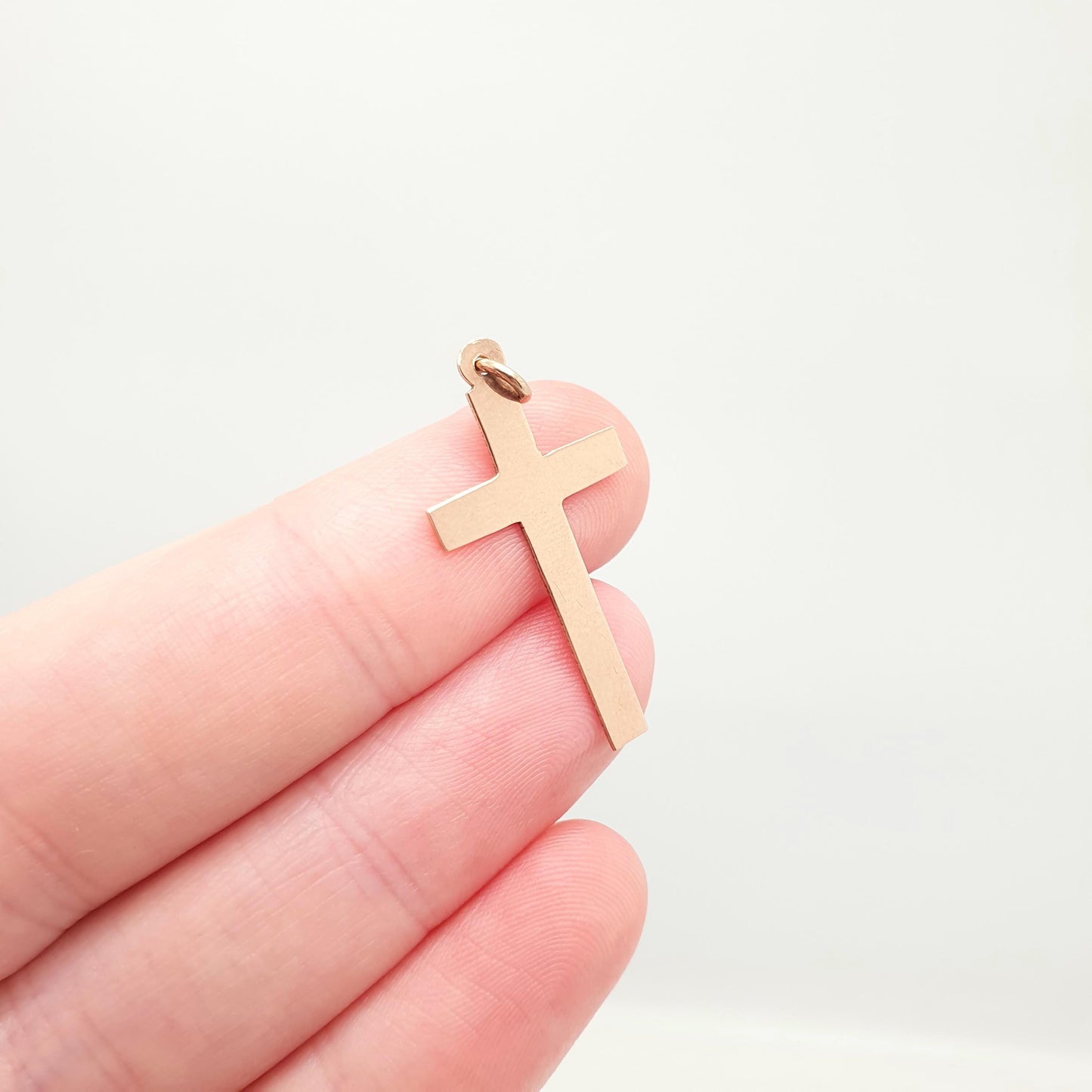 Antique 9ct 9k Rose Gold Crucifix Necklace Cross Pendant Plain Smooth Solid 375 9kt Vintage Jewellery Jewelry
