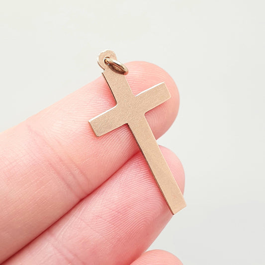 Antique 9ct 9k Rose Gold Crucifix Necklace Cross Pendant Plain Smooth Solid 375 9kt Vintage Jewellery Jewelry