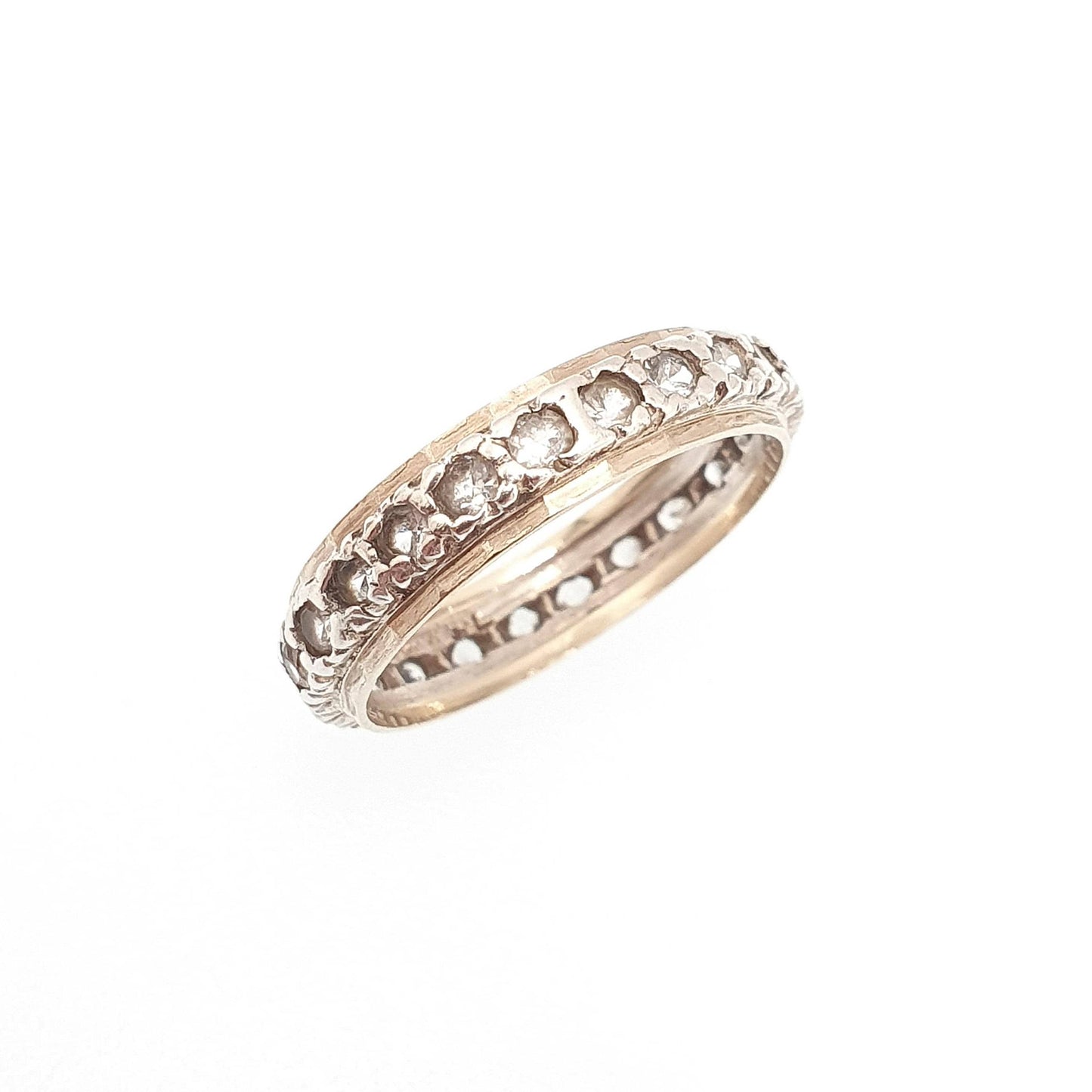 Antique 9ct Gold Eternity Ring Diamond White Spinel Sterling Silver Band Solid 9kt 9k Gold Art Deco Vintage 1920s Womens Jewelry Jewellery