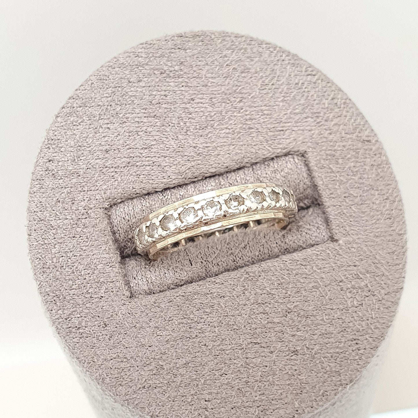 Antique 9ct Gold Eternity Ring Diamond White Spinel Sterling Silver Band Solid 9kt 9k Gold Art Deco Vintage 1920s Womens Jewelry Jewellery