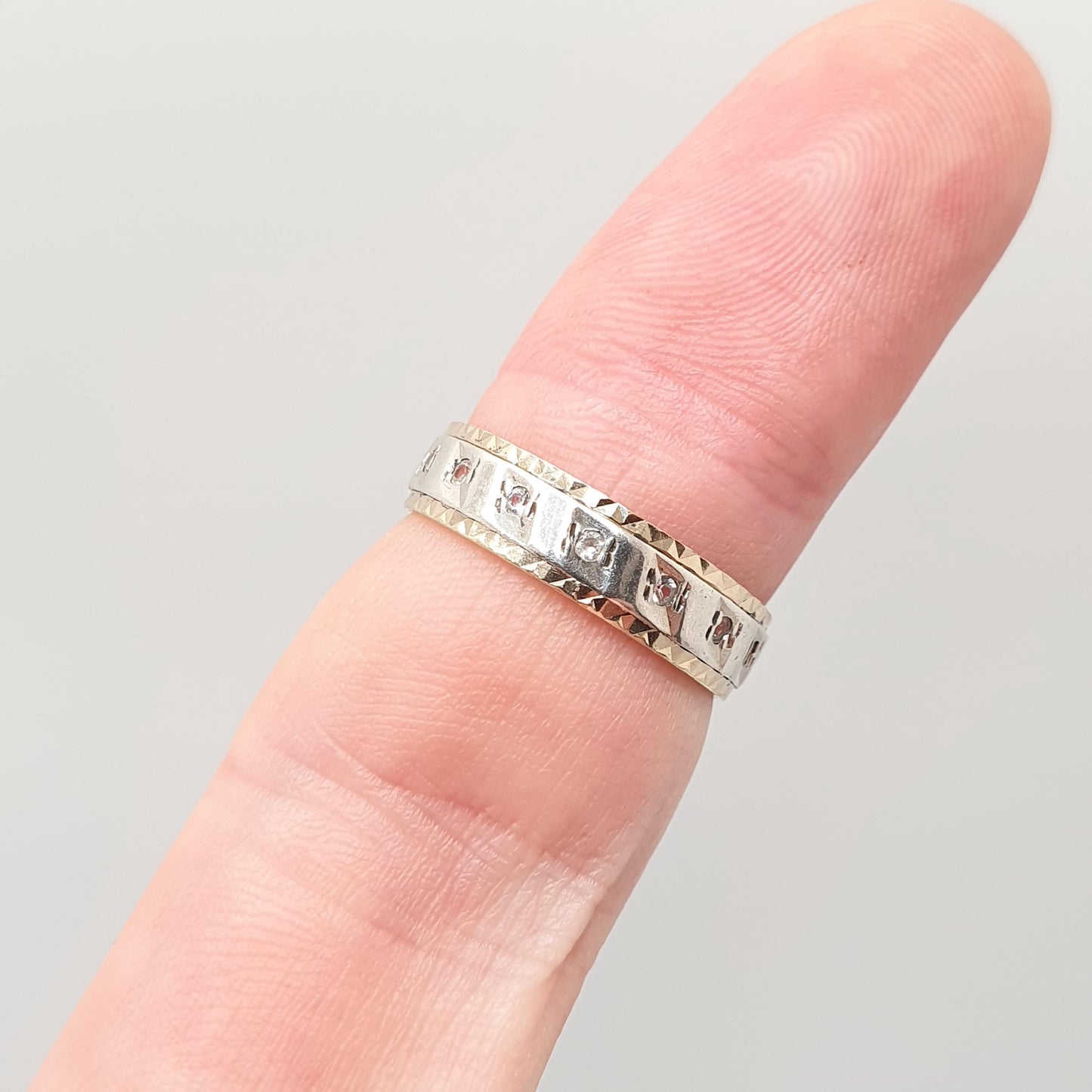 Antique 9ct 9k Gold White Spinel Eternity Ring Sterling Silver Band Solid 9kt Gold Art Deco Vintage 1920s Womens Jewelry Jewellery