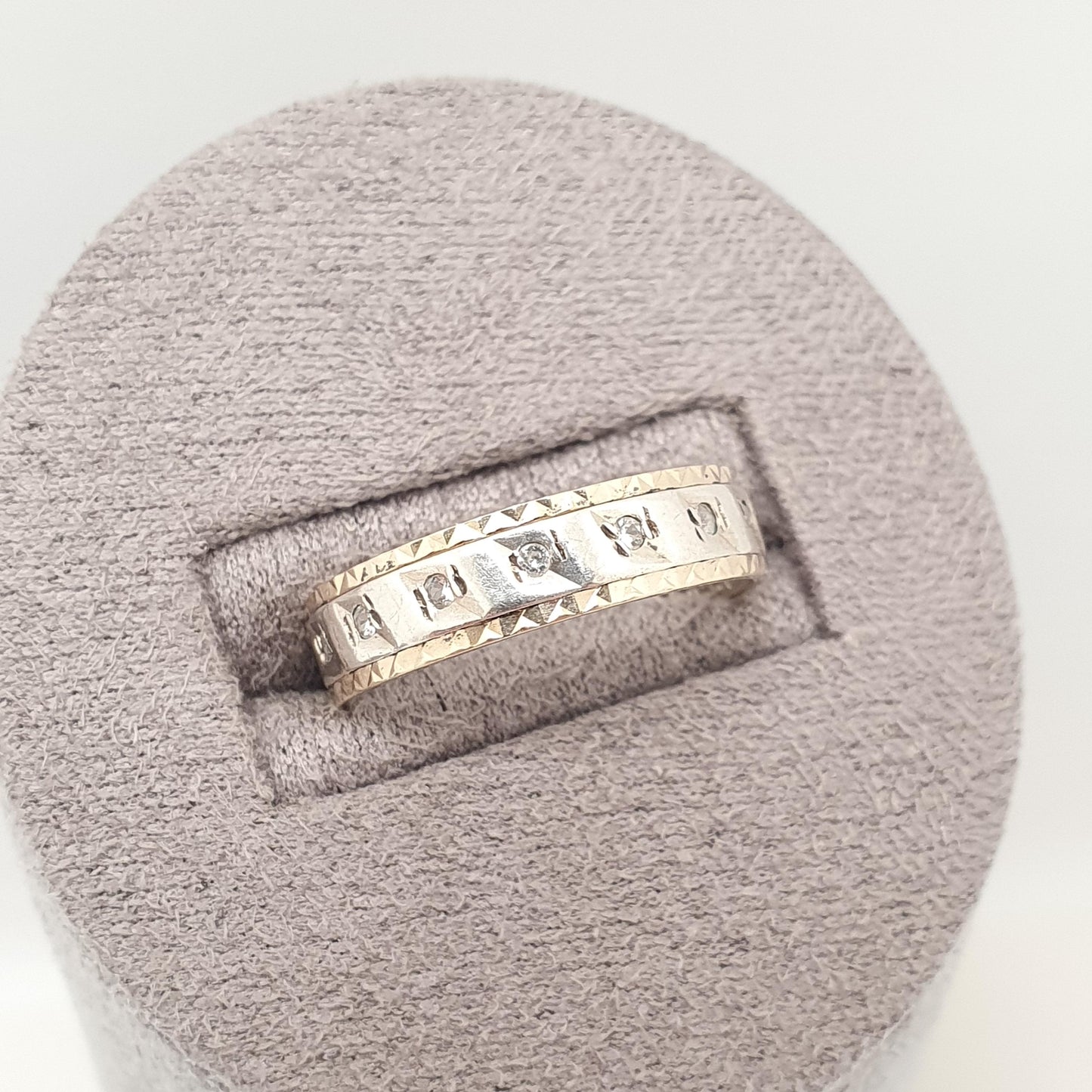 Antique 9ct 9k Gold White Spinel Eternity Ring Sterling Silver Band Solid 9kt Gold Art Deco Vintage 1920s Womens Jewelry Jewellery