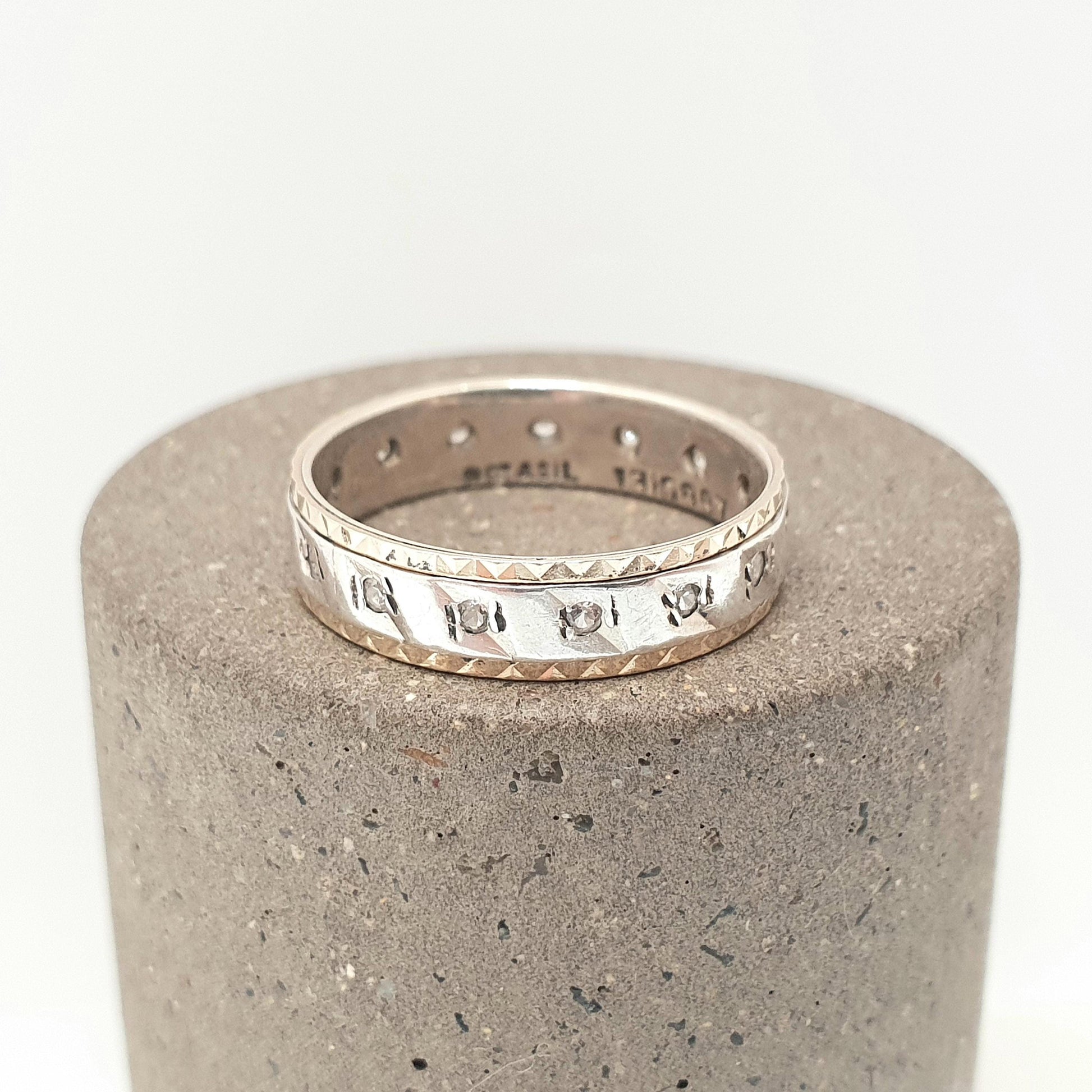 Antique 9ct 9k Gold White Spinel Eternity Ring Sterling Silver