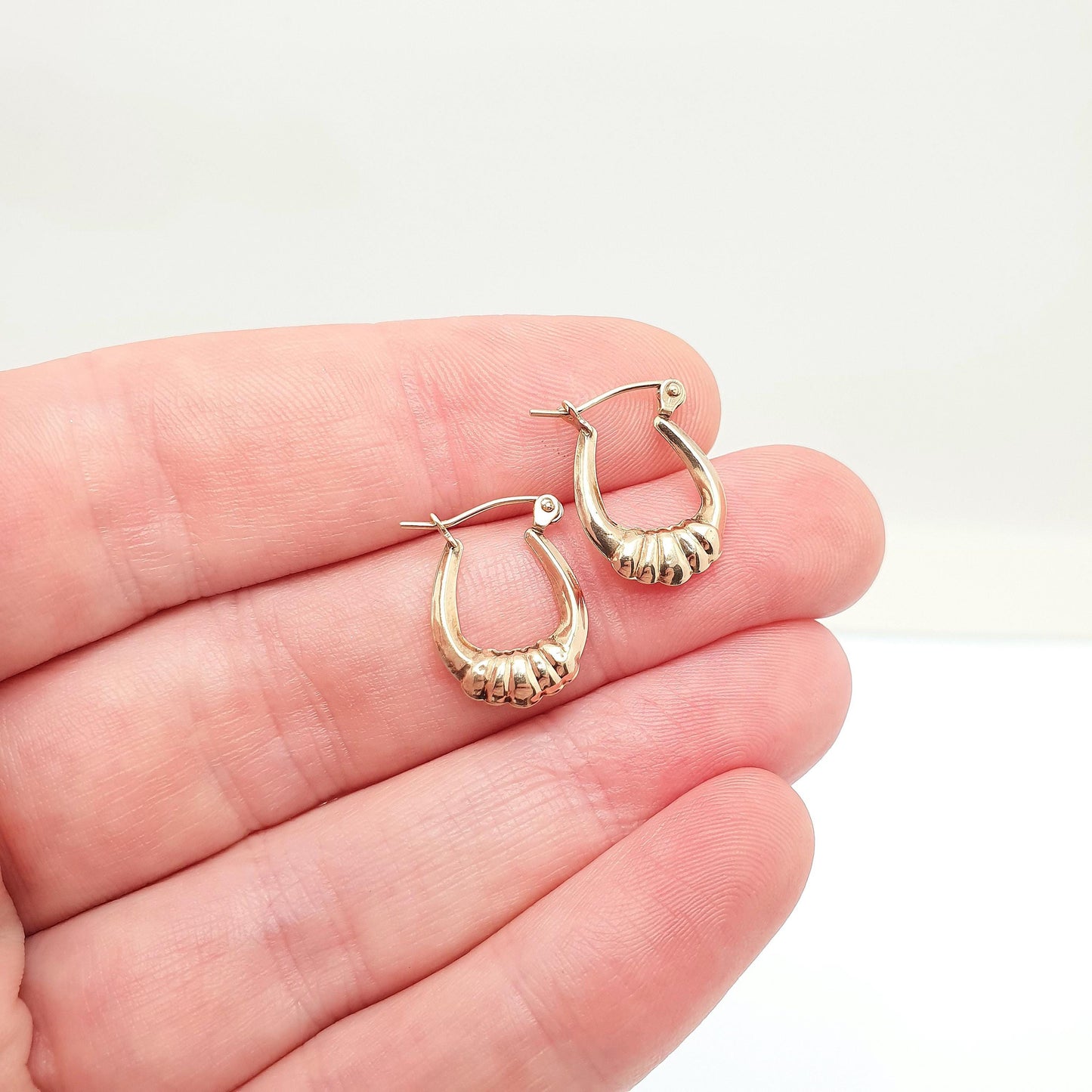 Vintage 9ct 375 Gold Creole Hoop Earrings Gypsy Yellow 9k 9 Carat 1980s Small Hanging Girls Womens Jewelry Jewellery