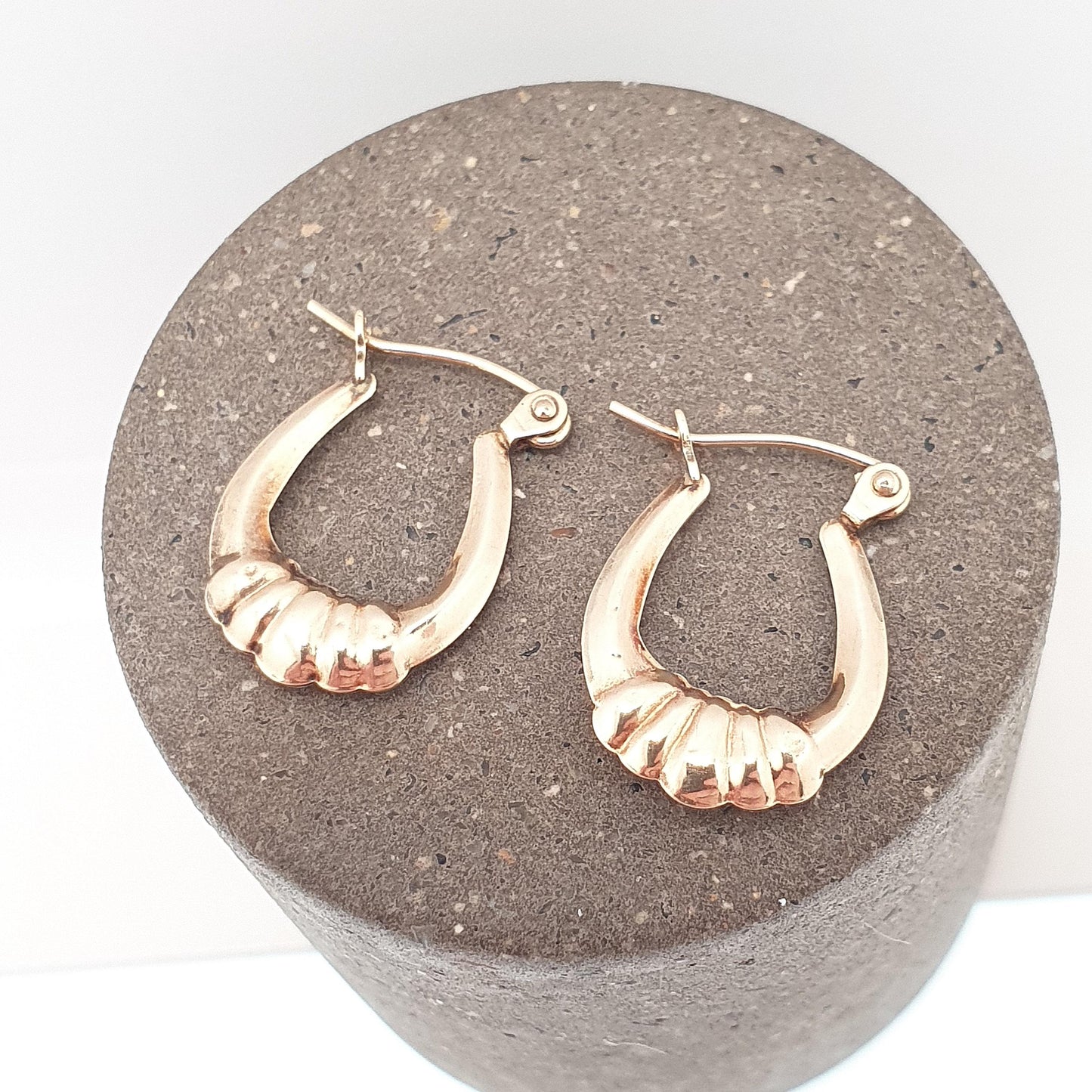 Vintage 9ct 375 Gold Creole Hoop Earrings Gypsy Yellow 9k 9 Carat 1980s Small Hanging Girls Womens Jewelry Jewellery