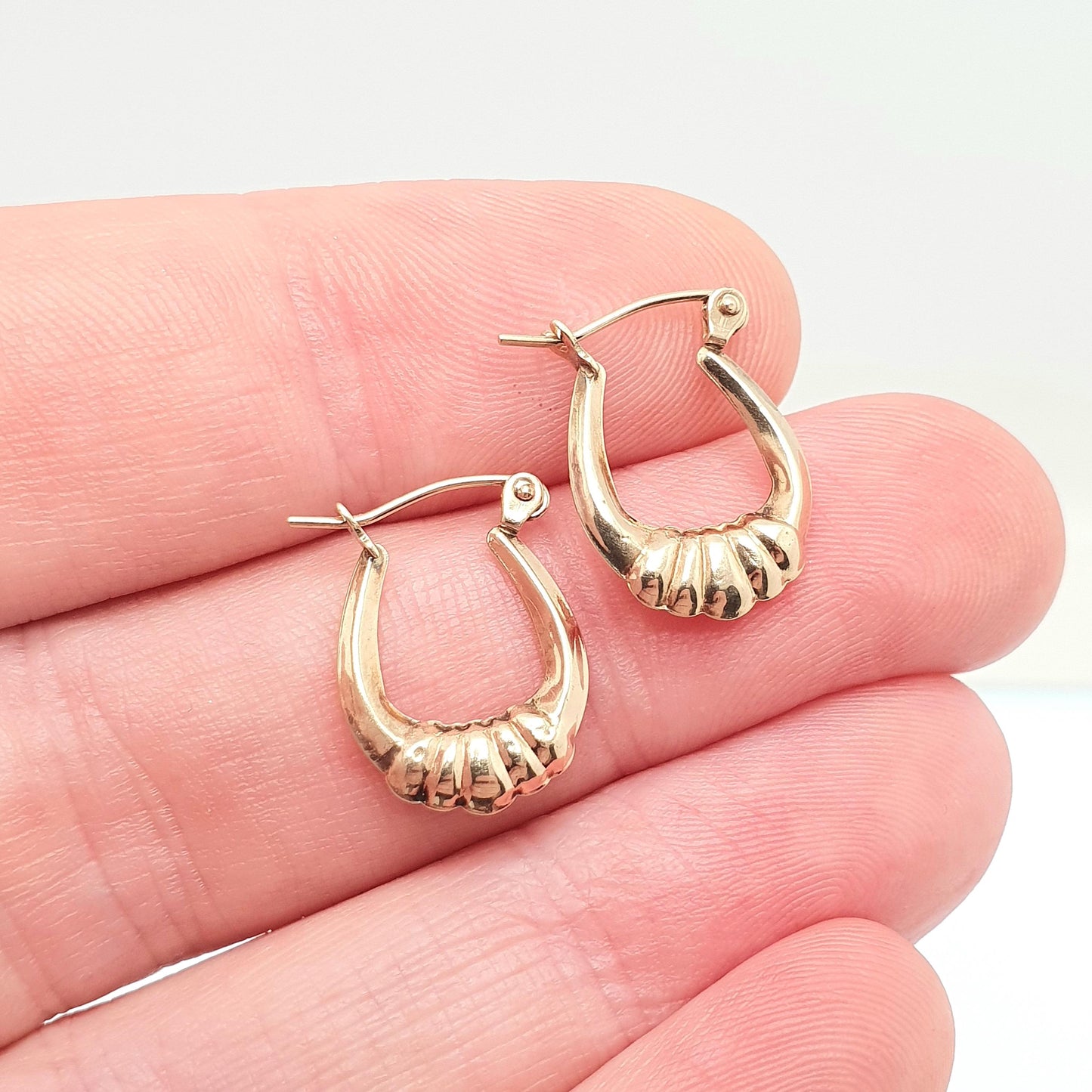 Vintage 9ct 375 Gold Creole Hoop Earrings Gypsy Yellow 9k 9 Carat 1980s Small Hanging Girls Womens Jewelry Jewellery