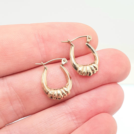 Vintage 9ct 375 Gold Creole Hoop Earrings Gypsy Yellow 9k 9 Carat 1980s Small Hanging Girls Womens Jewelry Jewellery