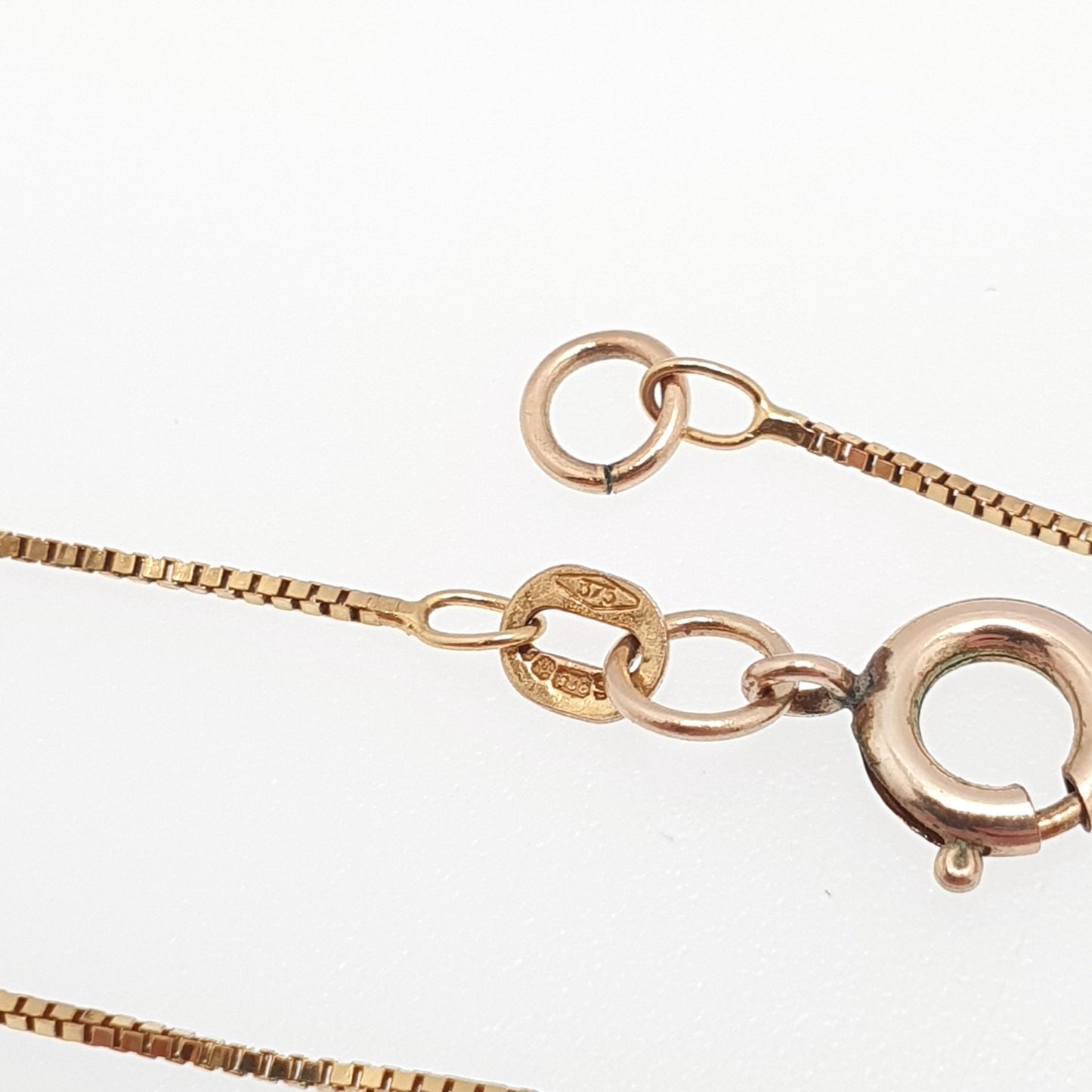 Vintage 9ct 375 Gold Box Link Chain Necklace Square Link 40cm 15.7" 1.55g Hallmarked Solid 9kt Yellow Jewellery Jewelry