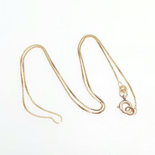 Vintage 9ct 375 Gold Box Link Chain Necklace Square Link 40cm 15.7" 1.55g Hallmarked Solid 9kt Yellow Jewellery Jewelry