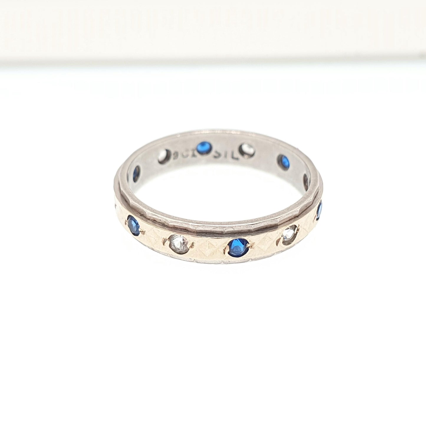 Antique Eternity Ring 9ct Gold Sapphire Spinel Solid 9k 375 & Silver 1920s Fine Rare Full Estate Blue Gemstone Womens