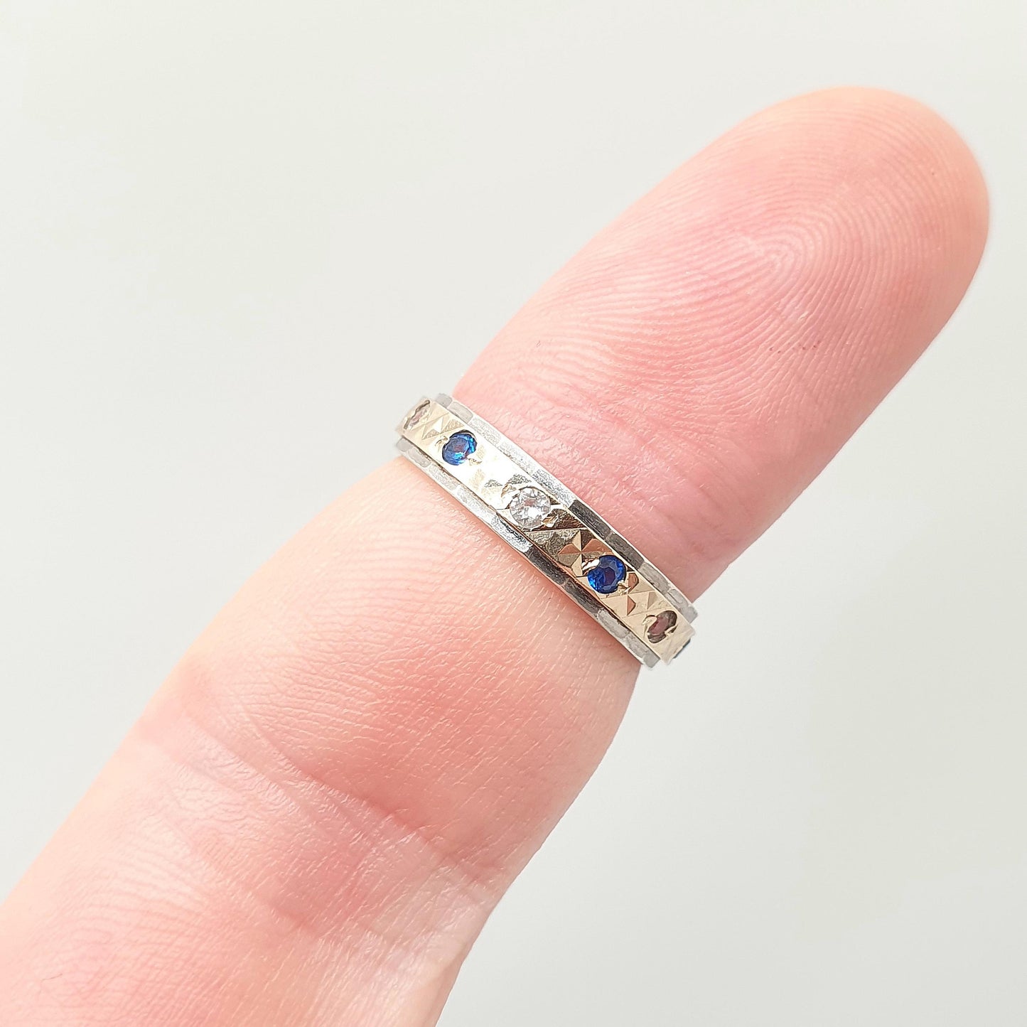 Antique Eternity Ring 9ct Gold Sapphire Spinel Solid 9k 375 & Silver 1920s Fine Rare Full Estate Blue Gemstone Womens