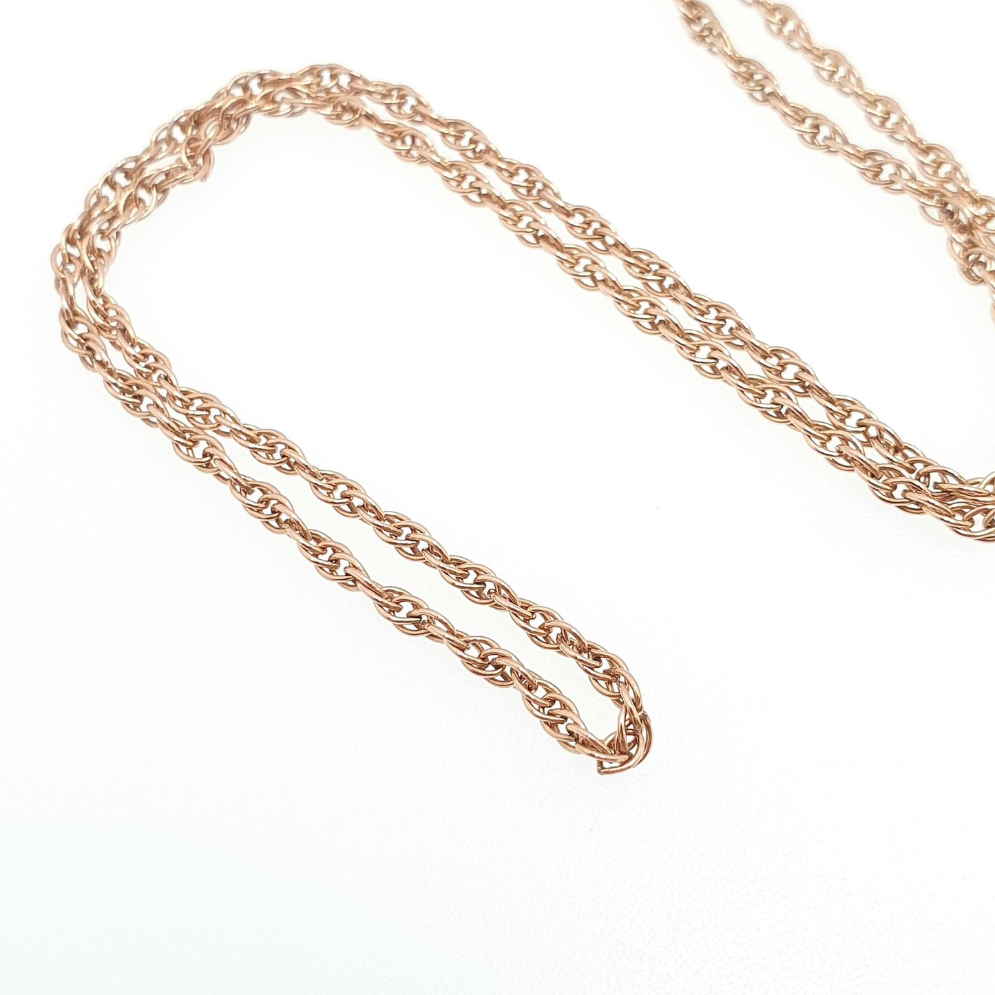Vintage 9k 9ct Rose Gold Chain Necklace Rope Link 42cm 16.5" 2.98g Helix Twisting Twist Solid 9kt 375 9 Carat Retro Womens Jewelry