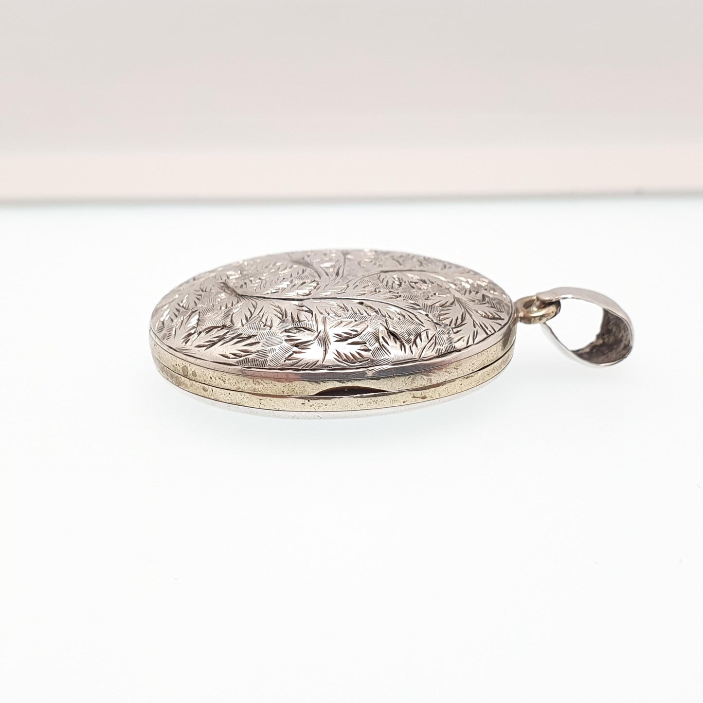 Antique Solid Silver Victorian Locket Oval Engraved Back and Front Necklace Vintage Pendant Womens Jewelry Jewellery