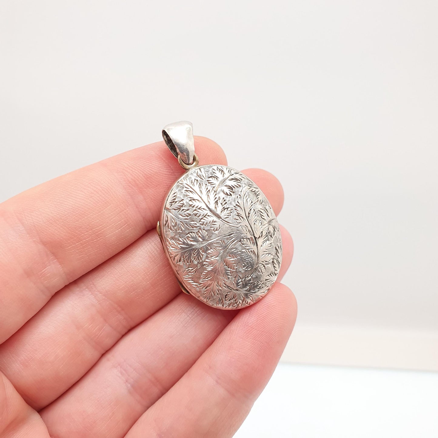 Antique Solid Silver Victorian Locket Oval Engraved Back and Front Necklace Vintage Pendant Womens Jewelry Jewellery