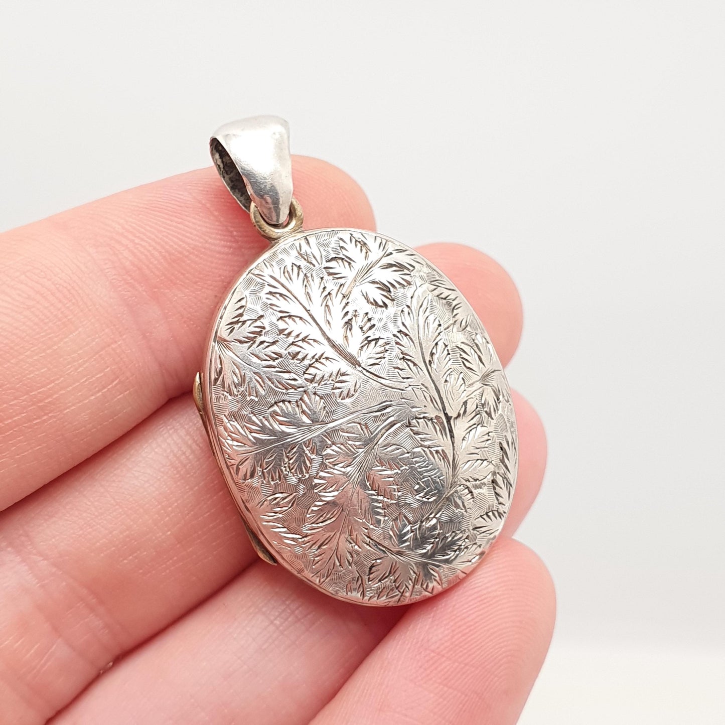 Antique Solid Silver Victorian Locket Oval Engraved Back and Front Necklace Vintage Pendant Womens Jewelry Jewellery