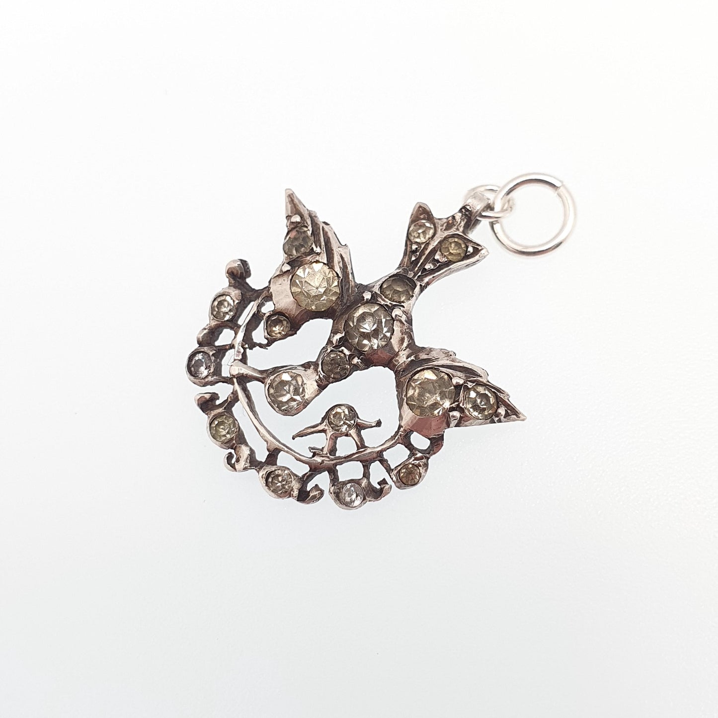 Antique Solid Silver Diamond Paste Bird Pendant Georgian Necklace Brooch Pin Songbird Sweetheart Swallow Vintage Womens Jewellery Jewelry