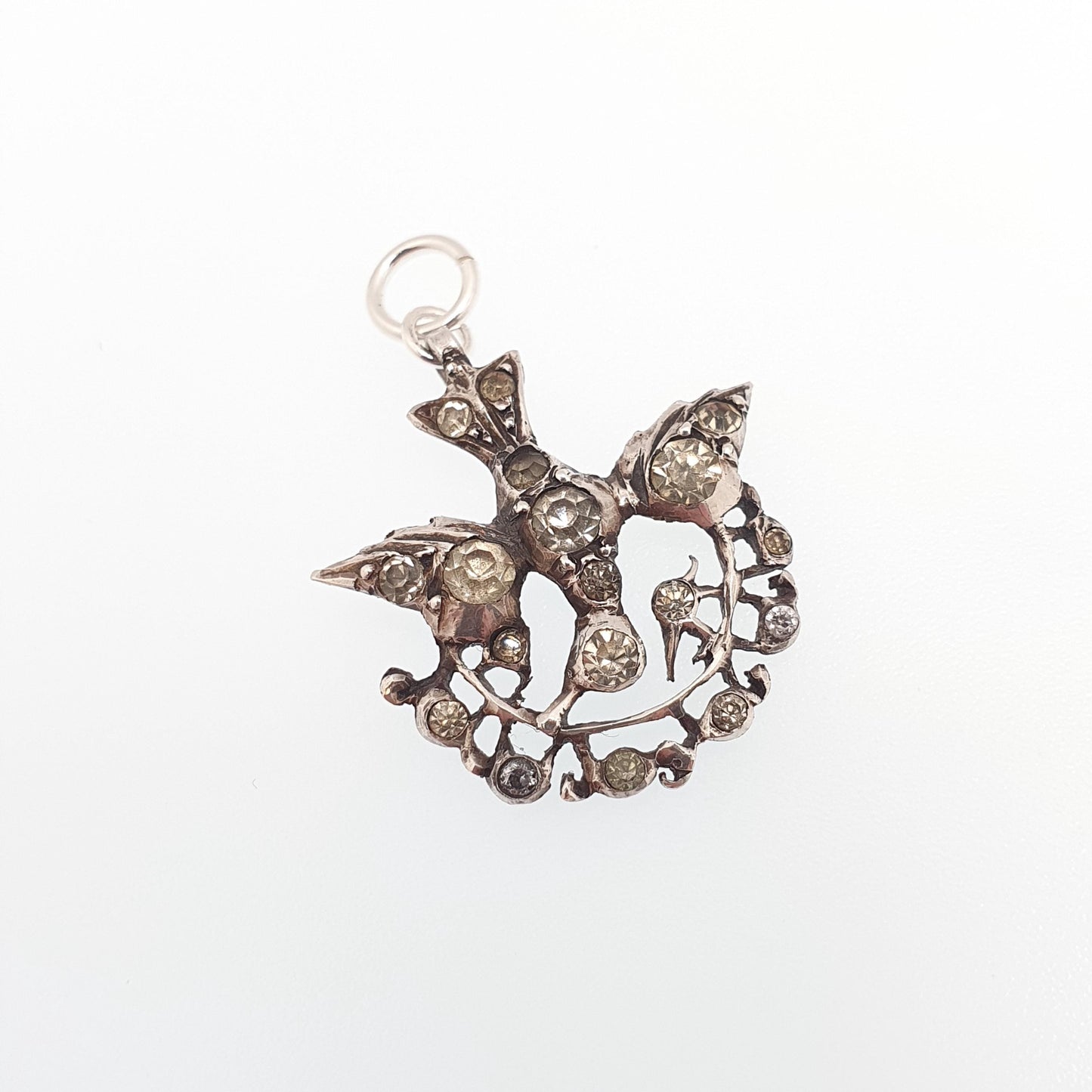 Antique Solid Silver Diamond Paste Bird Pendant Georgian Necklace Brooch Pin Songbird Sweetheart Swallow Vintage Womens Jewellery Jewelry