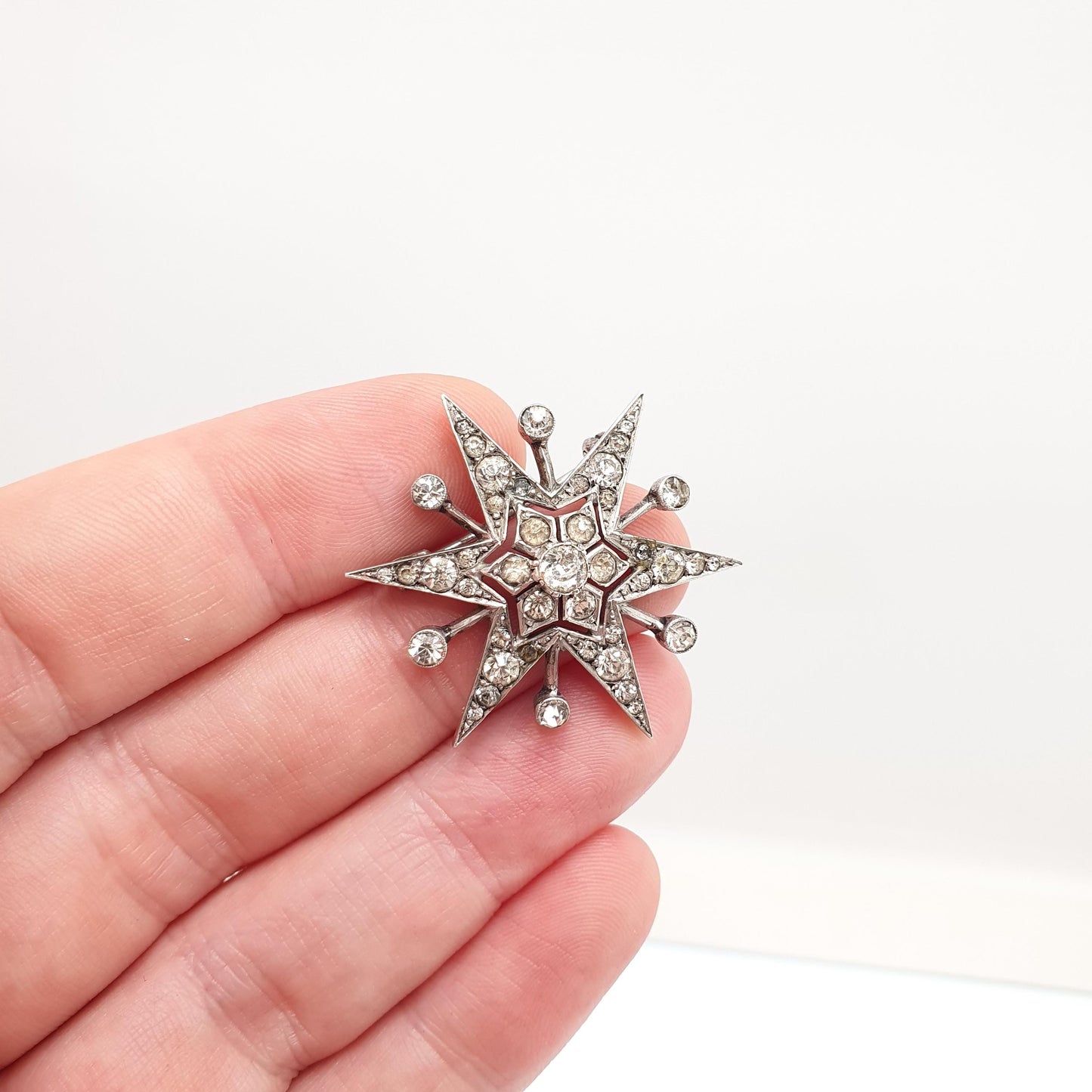 Antique Solid Silver Diamond Paste Star Brooch Art Deco Sparkly Pin Celestial Starry Night Fine Jewelry Jewellery Vintage
