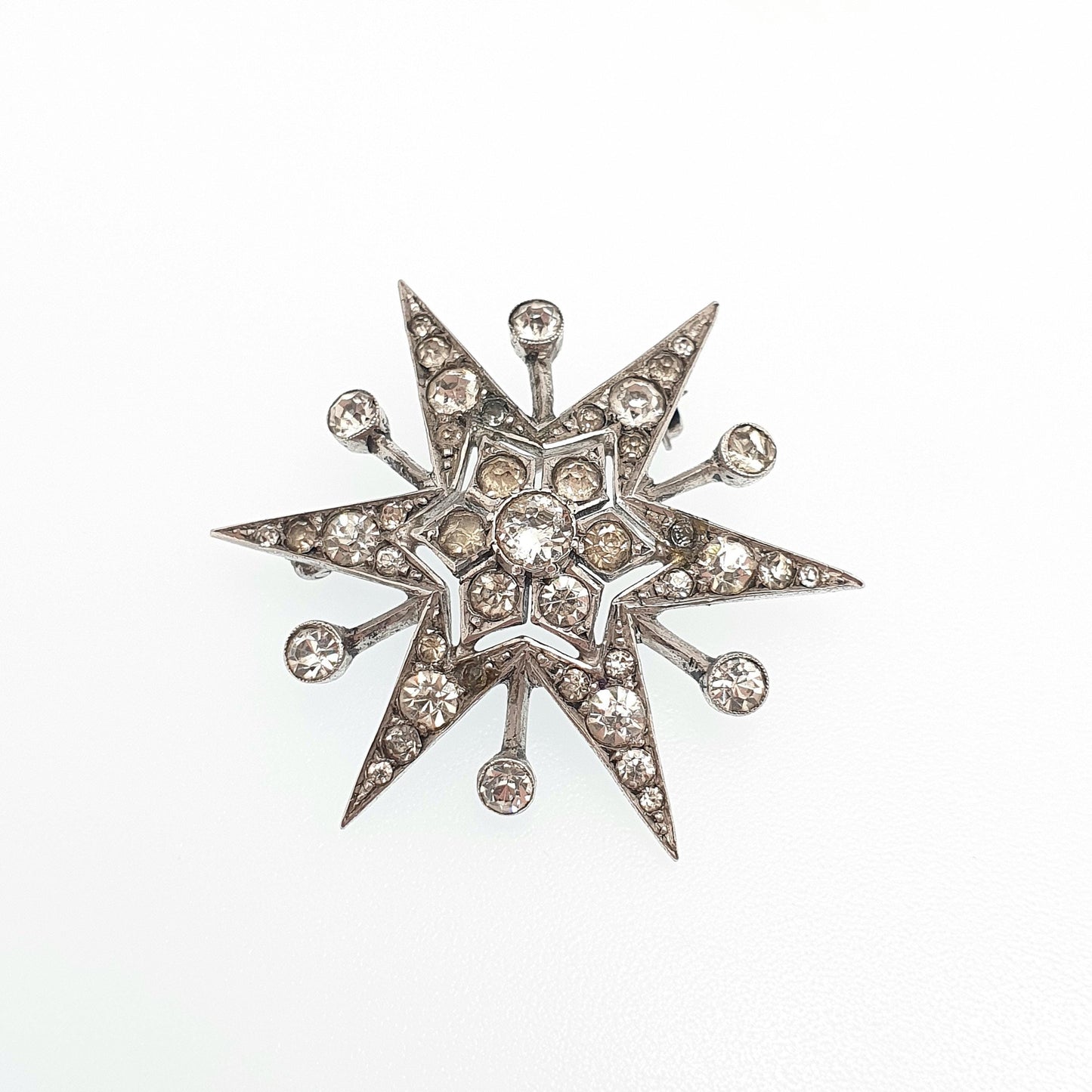 Antique Solid Silver Diamond Paste Star Brooch Art Deco Sparkly Pin Celestial Starry Night Fine Jewelry Jewellery Vintage