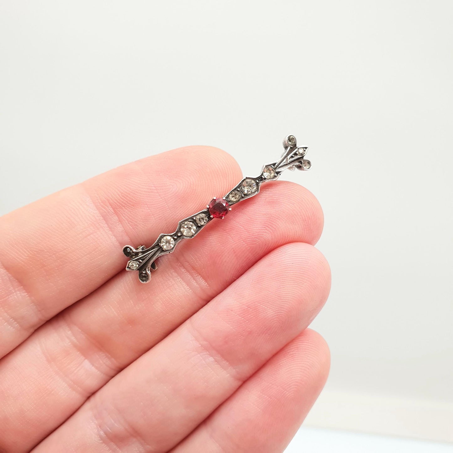 Antique Victorian Solid Silver Garnet & Diamond Paste Brooch Genuine Real 1800s Sparkly Vintage Womens Jewelry Jewellery